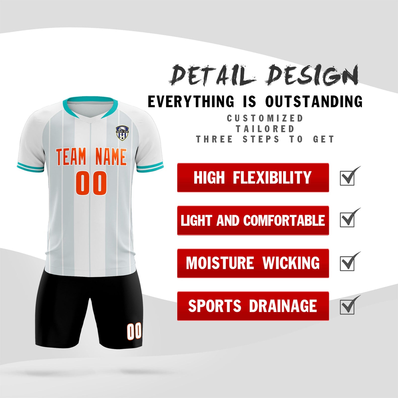 Custom White Classic Striped Personalized Soccer Tops/Sets Jersey