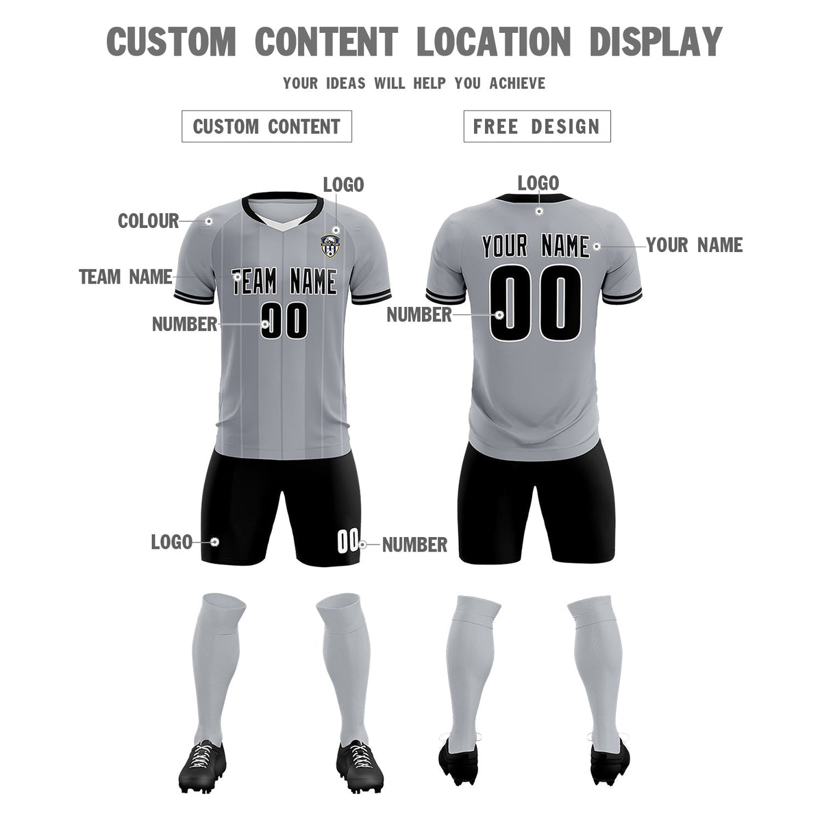Custom Gray Classic Striped Personalized Soccer Tops/Sets Jersey