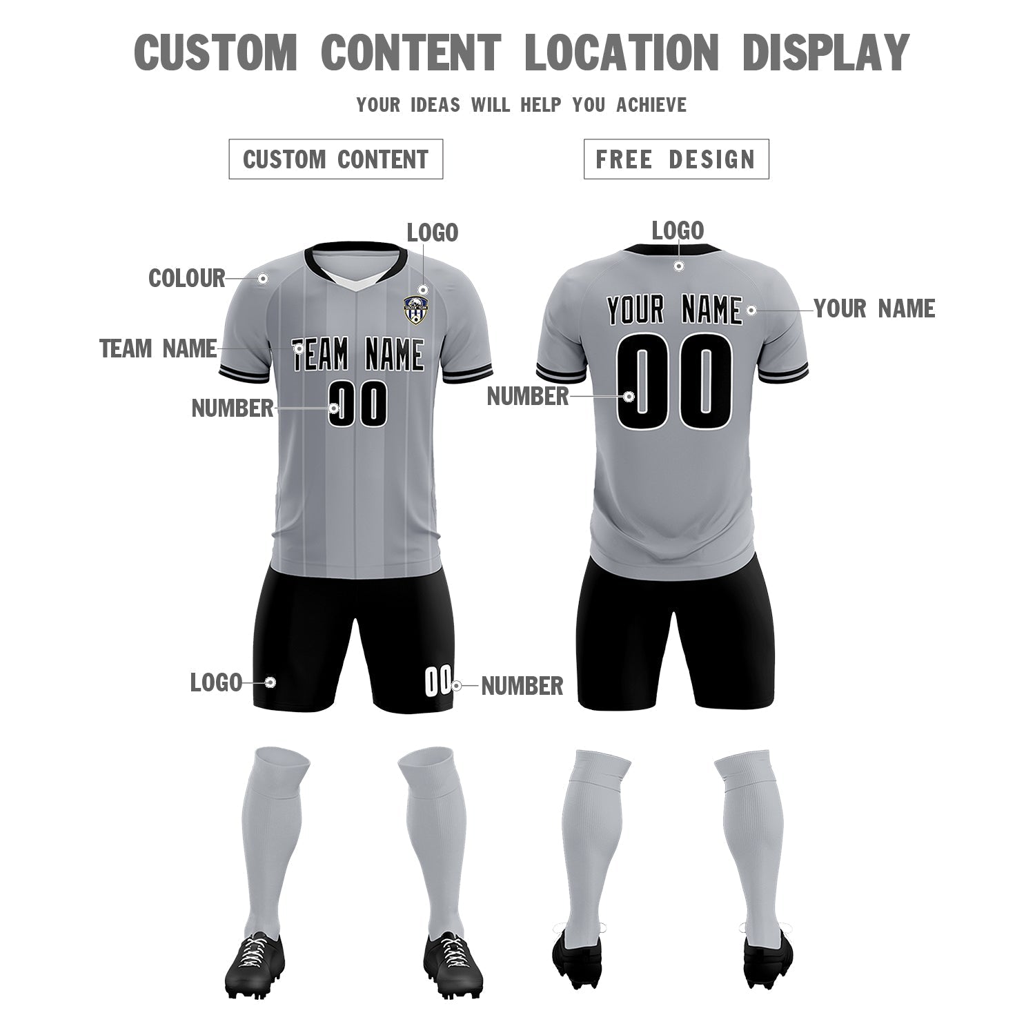 Custom Gray Classic Striped Personalized Soccer Tops/Sets Jersey