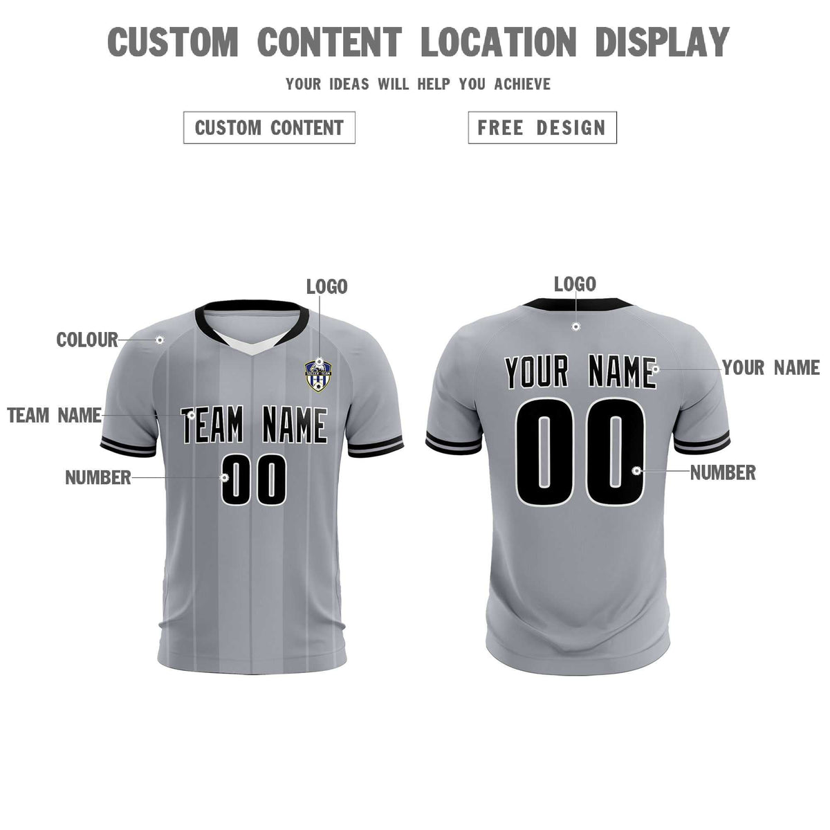 Custom Gray Classic Striped Personalized Soccer Tops/Sets Jersey