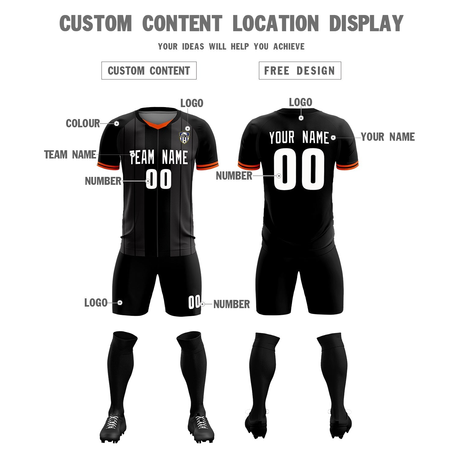 Custom Black Classic Striped Personalized Soccer Tops/Sets Jersey
