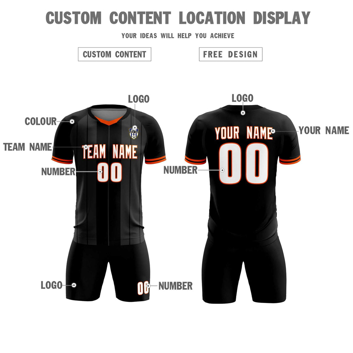 Custom Black Classic Striped Personalized Soccer Tops/Sets Jersey