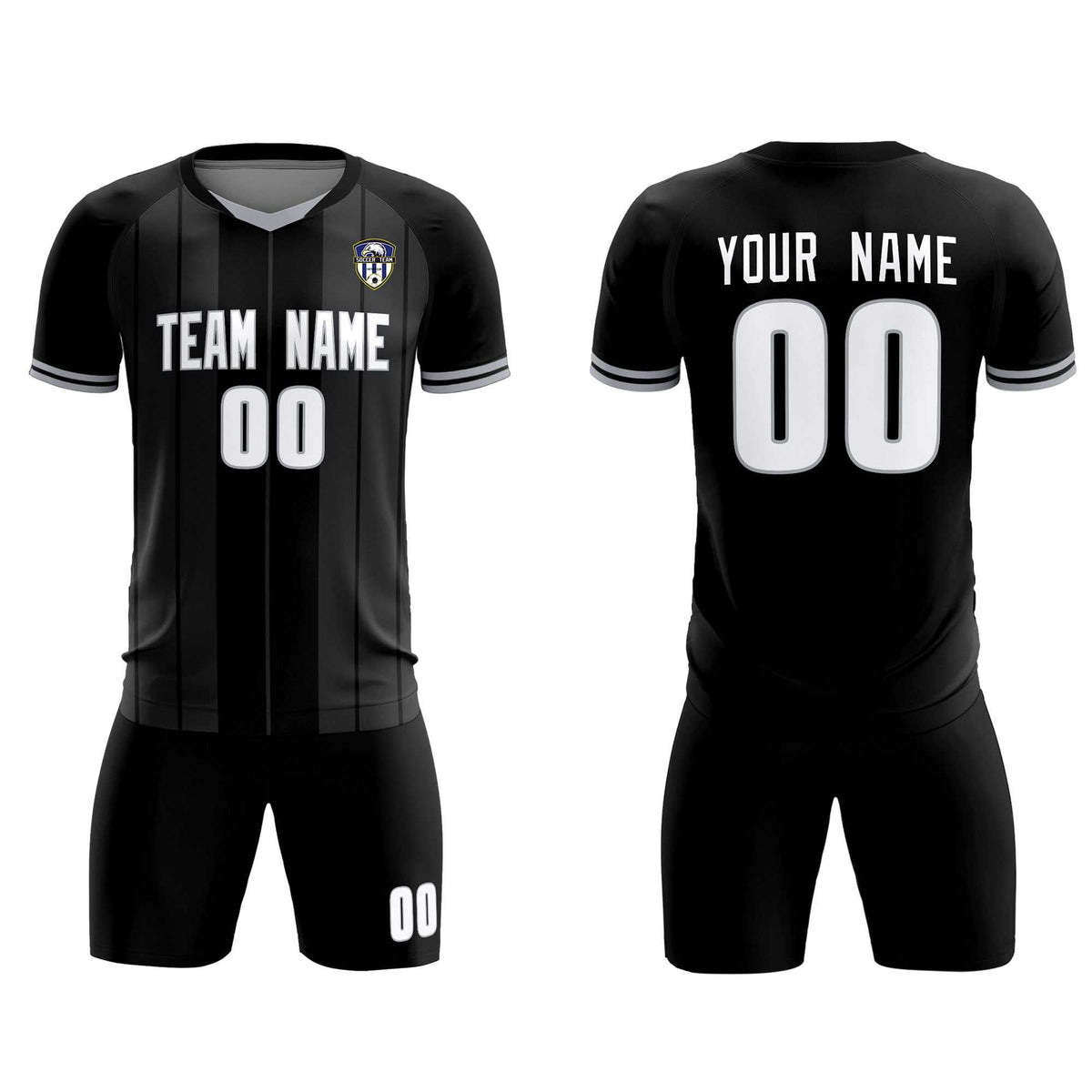 Custom Black Classic Striped Personalized Soccer Tops/Sets Jersey