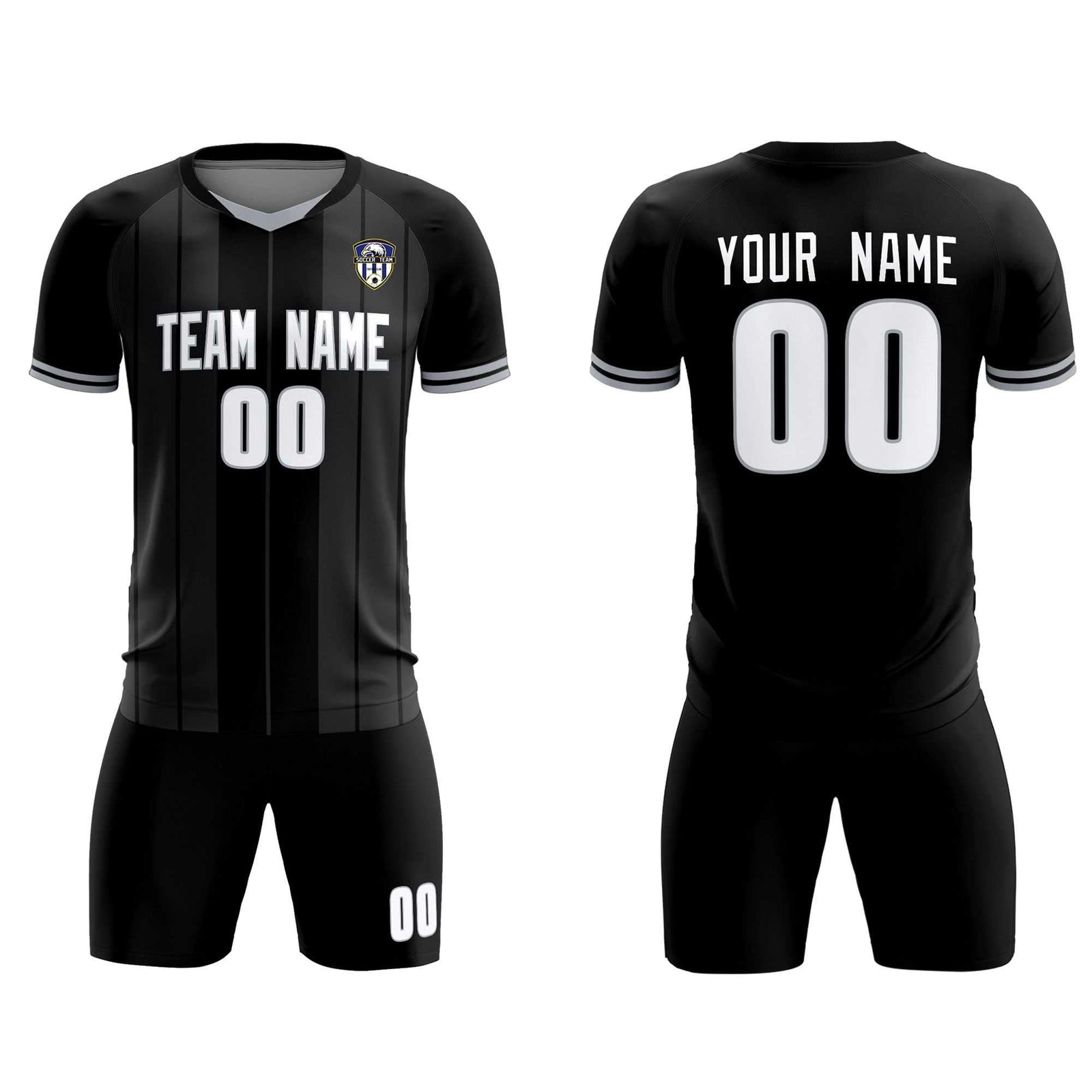 Custom Black Classic Striped Personalized Soccer Tops/Sets Jersey