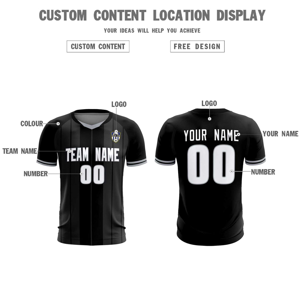 Custom Black Classic Striped Personalized Soccer Tops/Sets Jersey