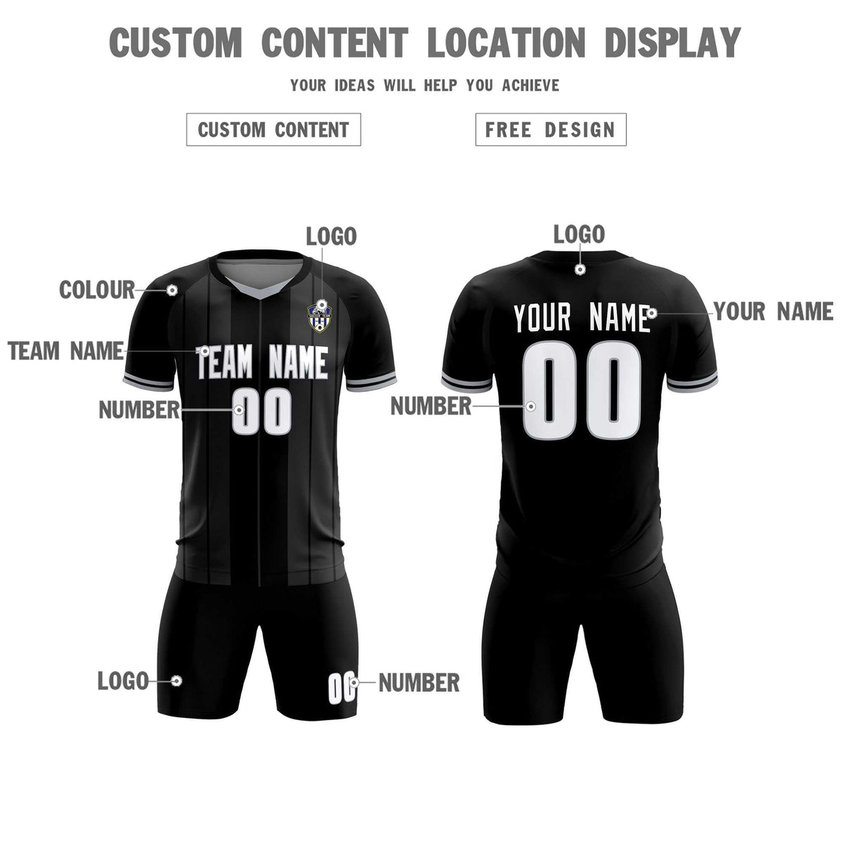 Custom Black Classic Striped Personalized Soccer Tops/Sets Jersey