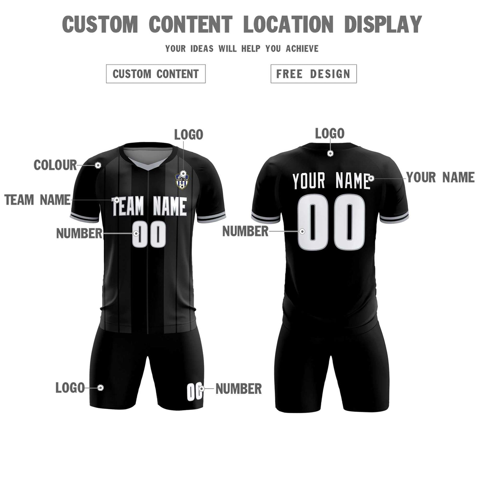 Custom Black Classic Striped Personalized Soccer Tops/Sets Jersey
