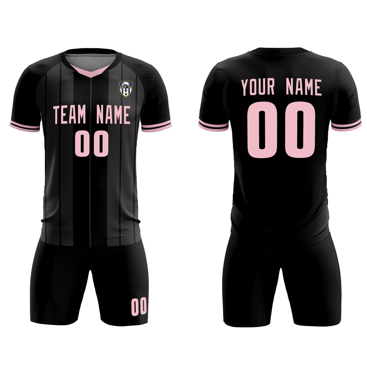 Custom Black Classic Striped Personalized Soccer Tops/Sets Jersey