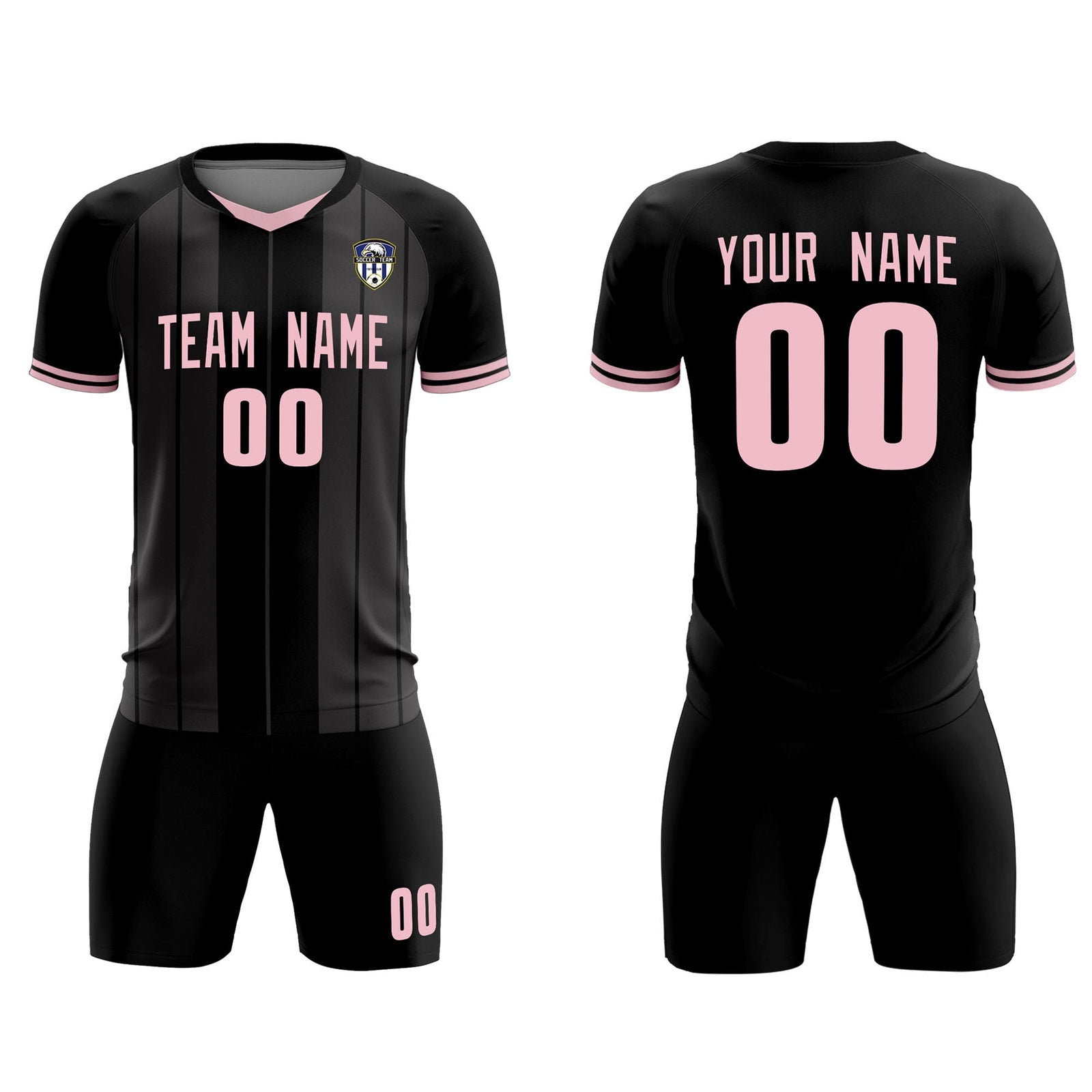 Custom Black Classic Striped Personalized Soccer Tops/Sets Jersey