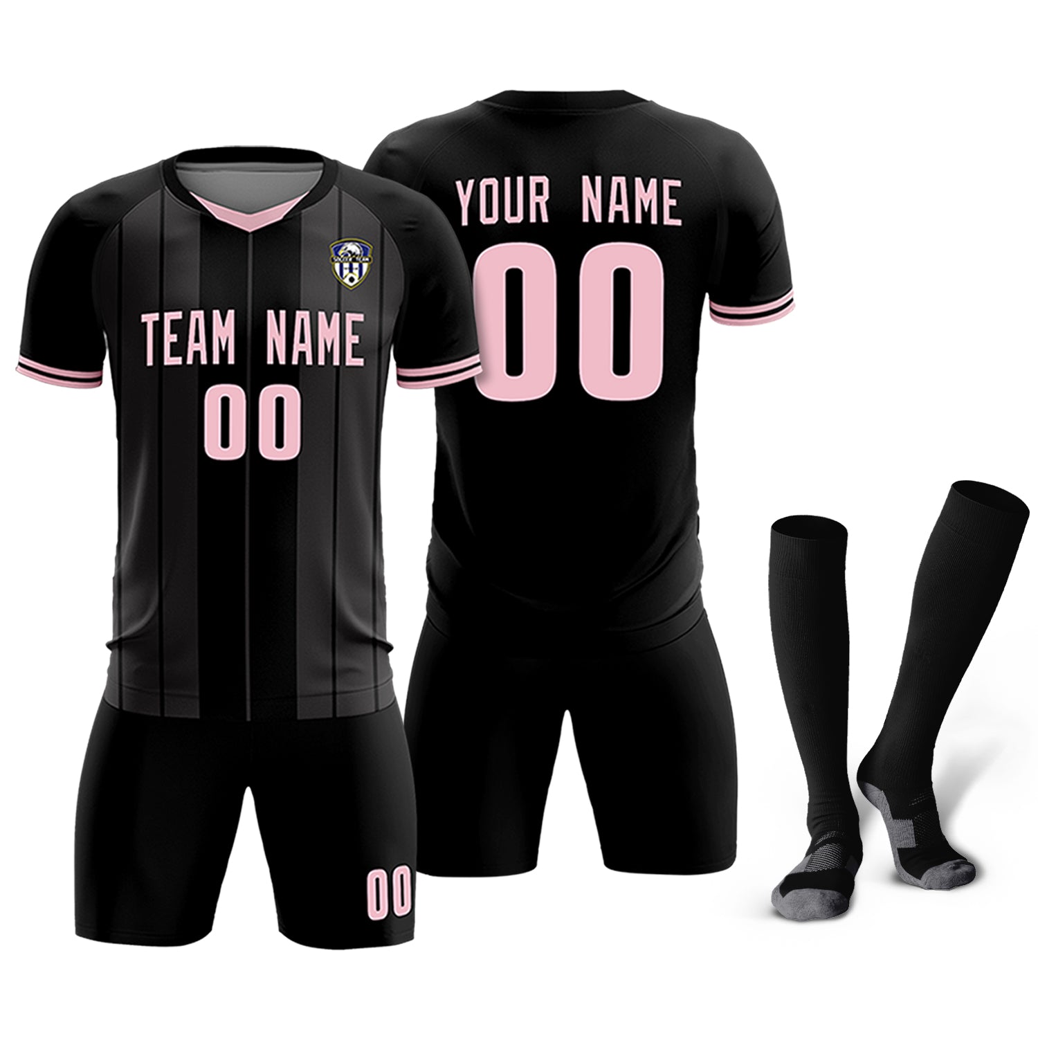 Custom Black Classic Striped Personalized Soccer Tops/Sets Jersey