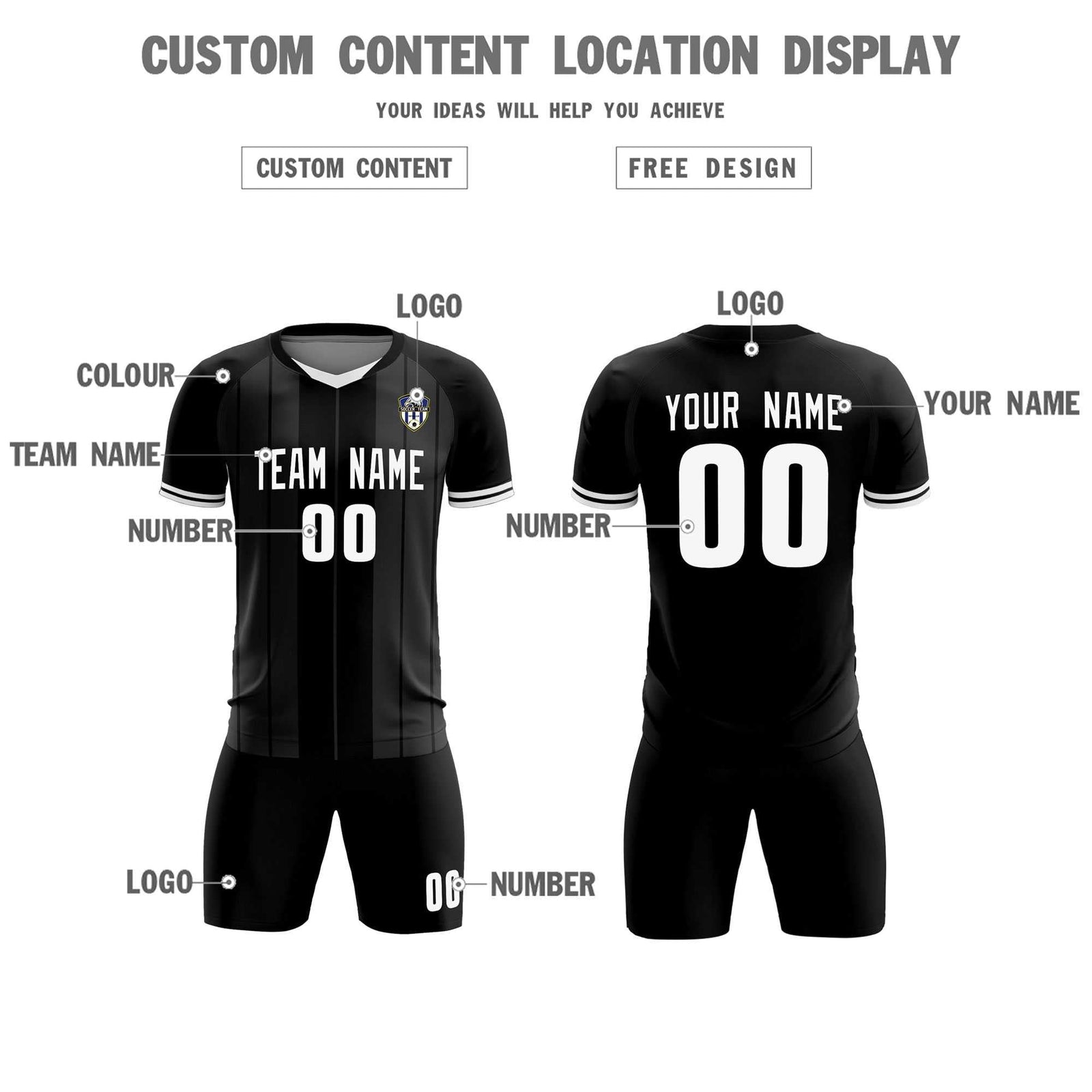 Custom Black Classic Striped Personalized Soccer Tops/Sets Jersey