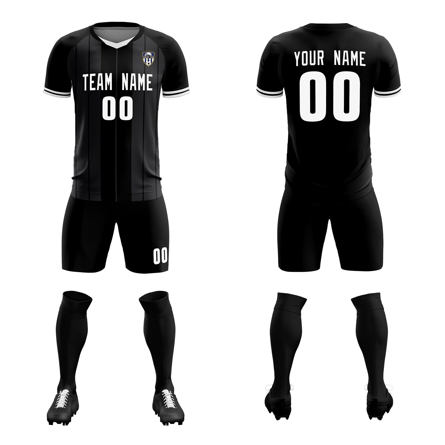 Custom Black Classic Striped Personalized Soccer Tops/Sets Jersey