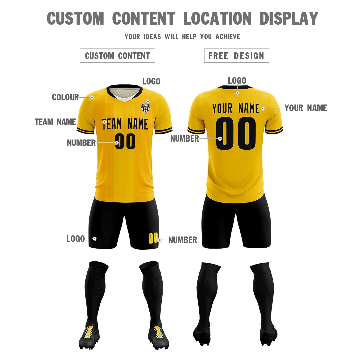 Custom Gold Classic Striped Personalized Soccer Tops/Sets Jersey