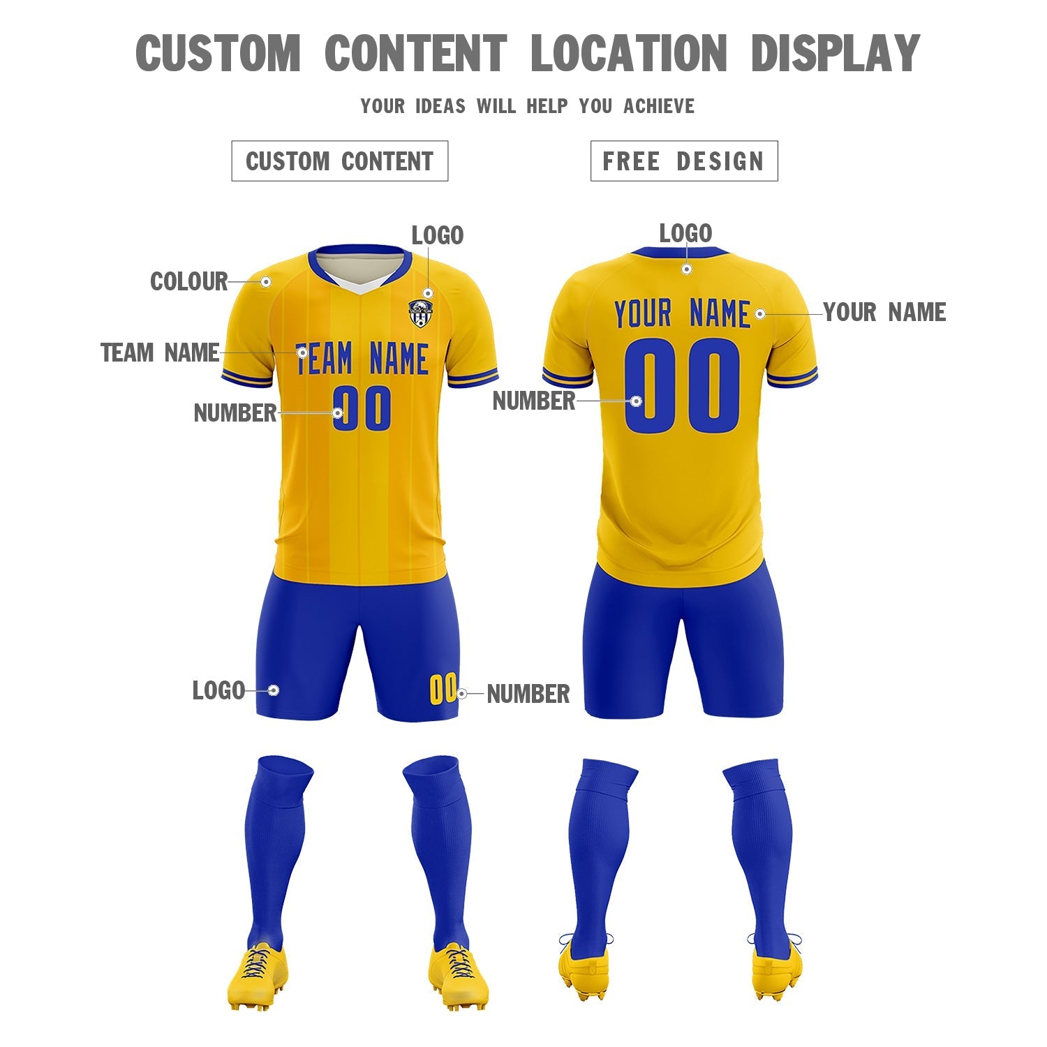 Custom Gold Classic Striped Personalized Soccer Tops/Sets Jersey