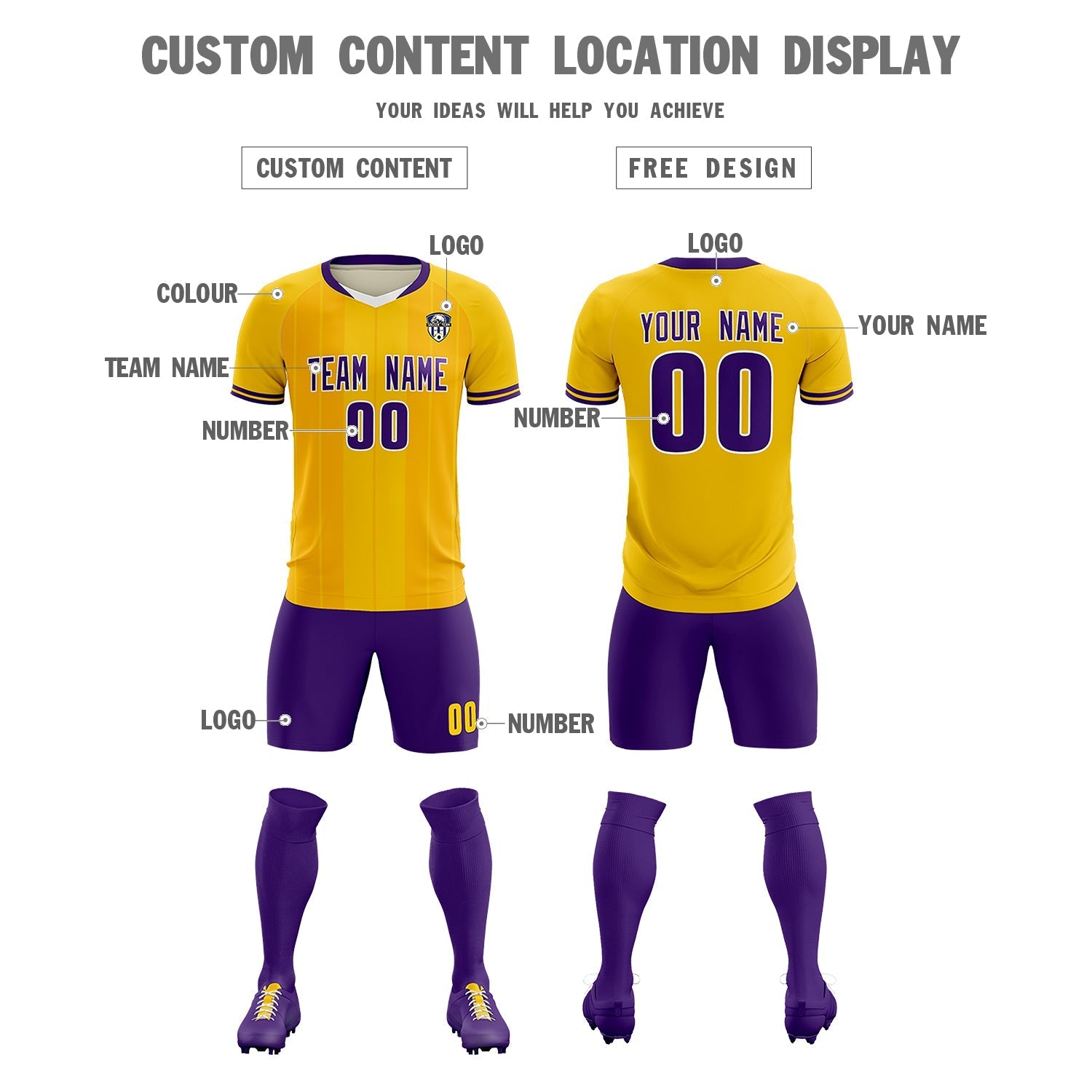 Custom Gold Classic Striped Personalized Soccer Tops/Sets Jersey