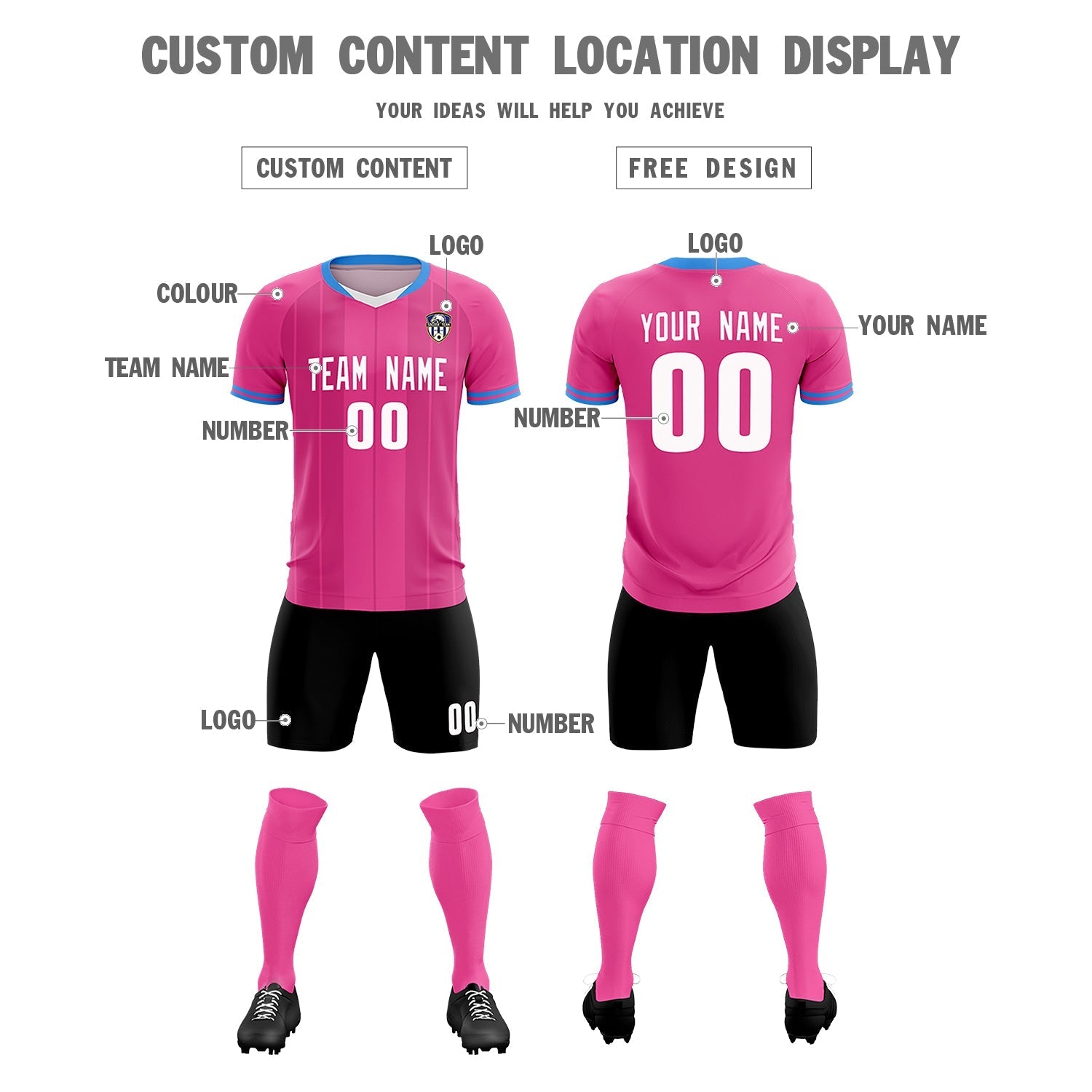 Custom Pink Classic Striped Personalized Soccer Tops/Sets Jersey