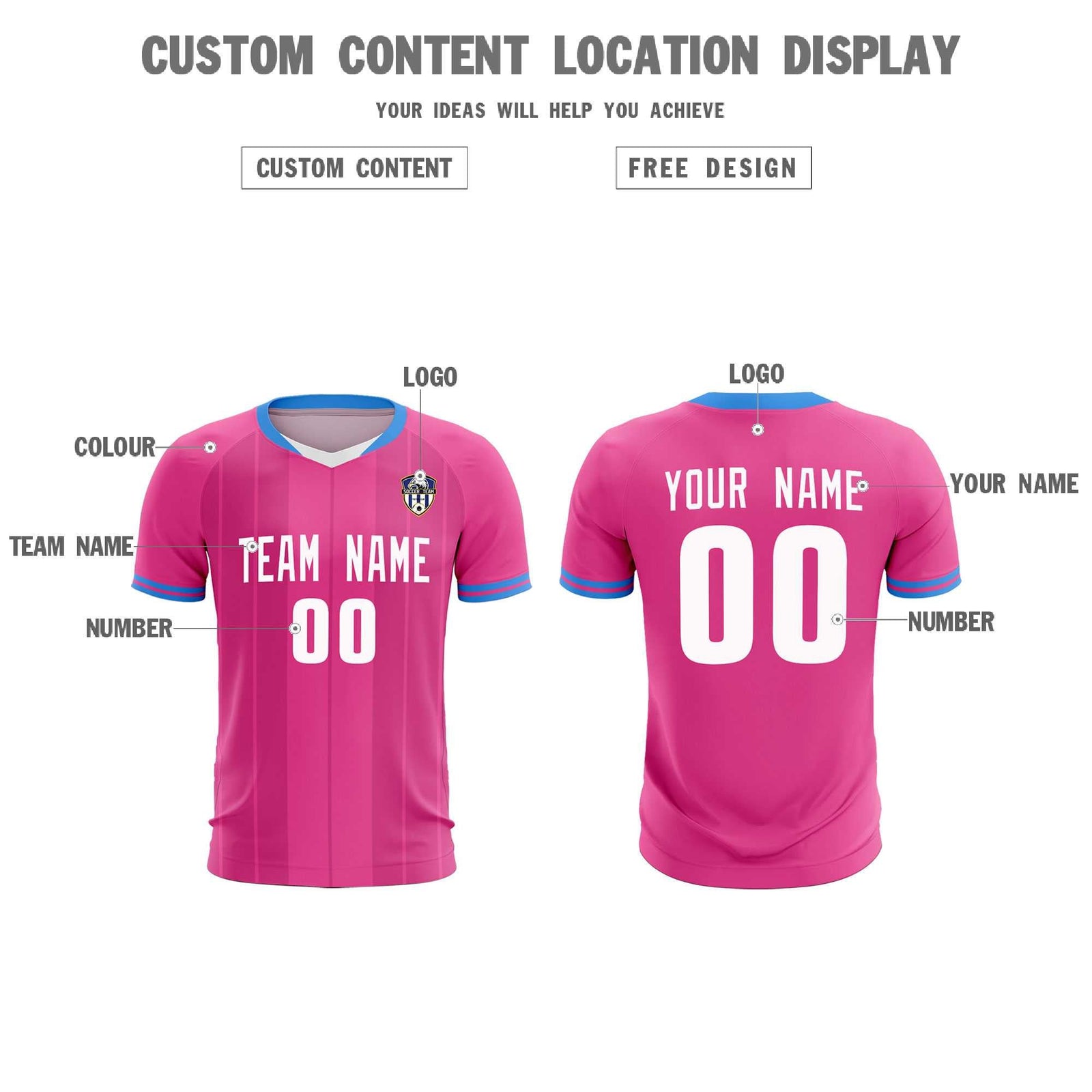 Custom Pink Classic Striped Personalized Soccer Tops/Sets Jersey