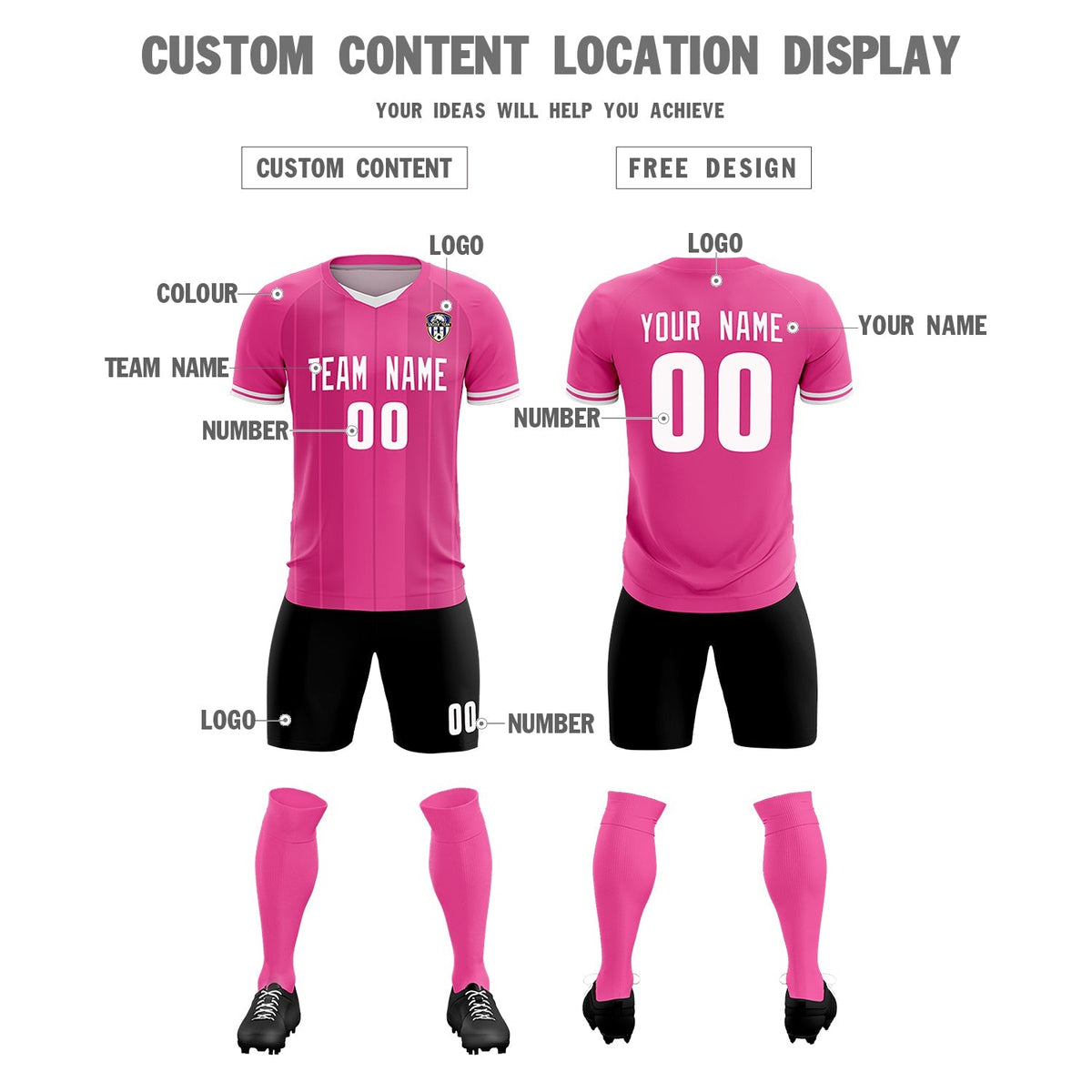 Custom Pink Classic Striped Personalized Soccer Tops/Sets Jersey