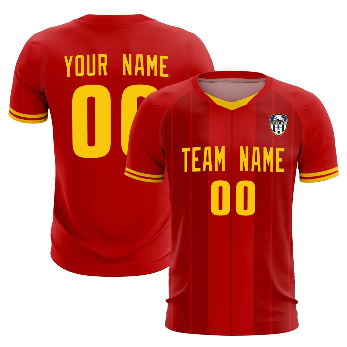 Custom Red Classic Striped Personalized Soccer Tops/Sets Jersey