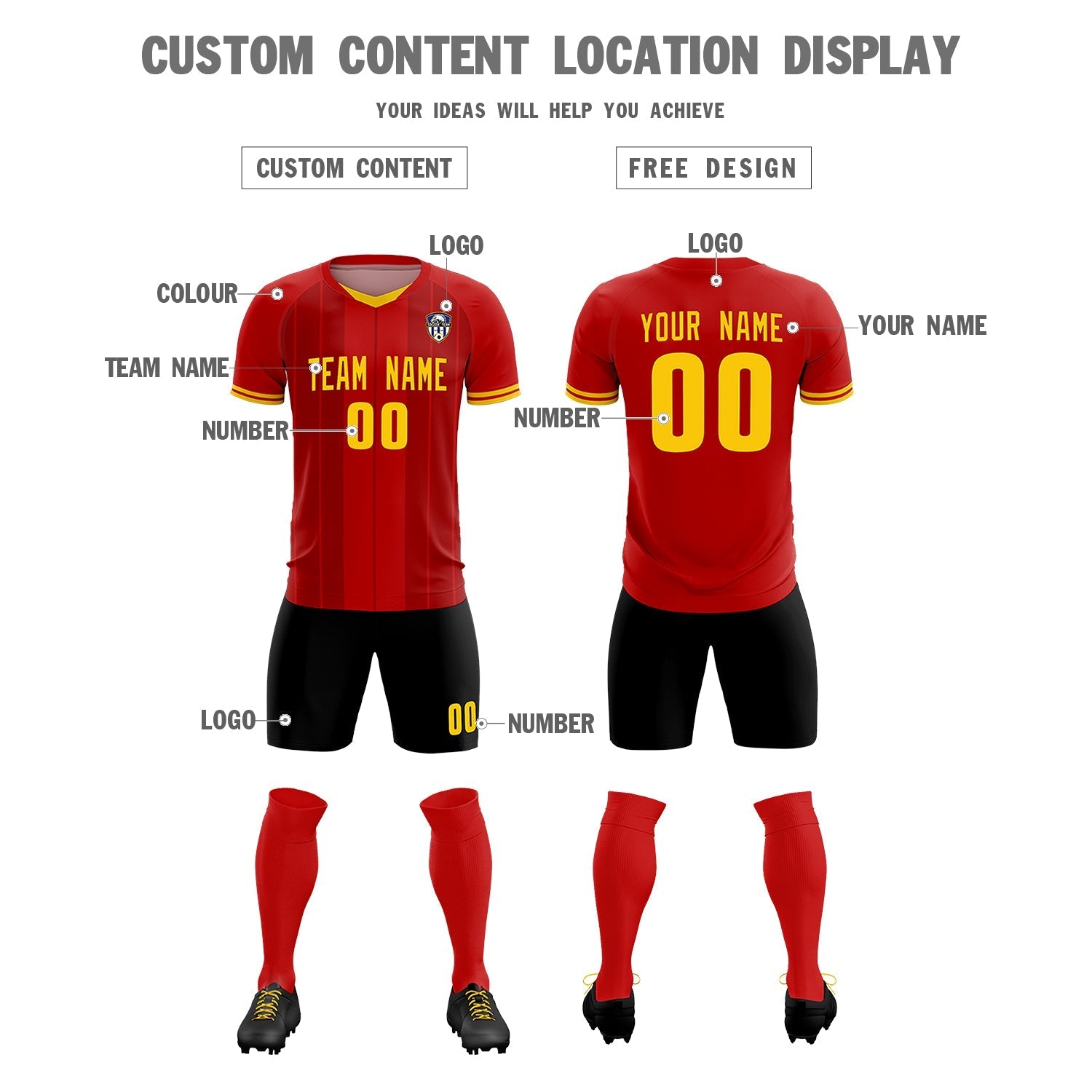 Custom Red Classic Striped Personalized Soccer Tops/Sets Jersey