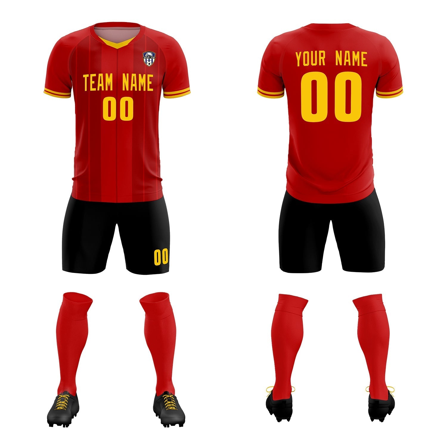 Custom Red Classic Striped Personalized Soccer Tops/Sets Jersey