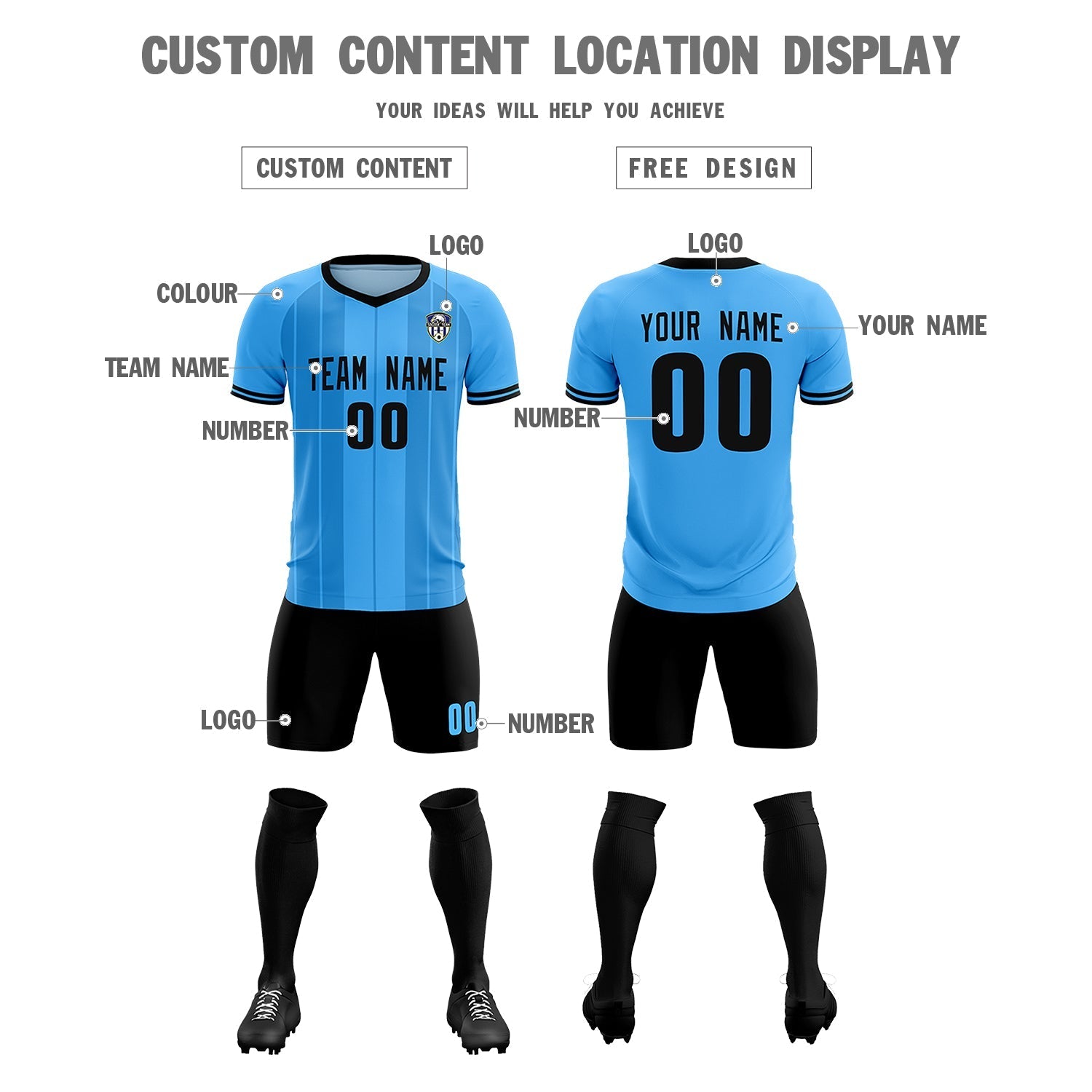 Custom Powder Blue Classic Striped Personalized Soccer Tops/Sets Jersey