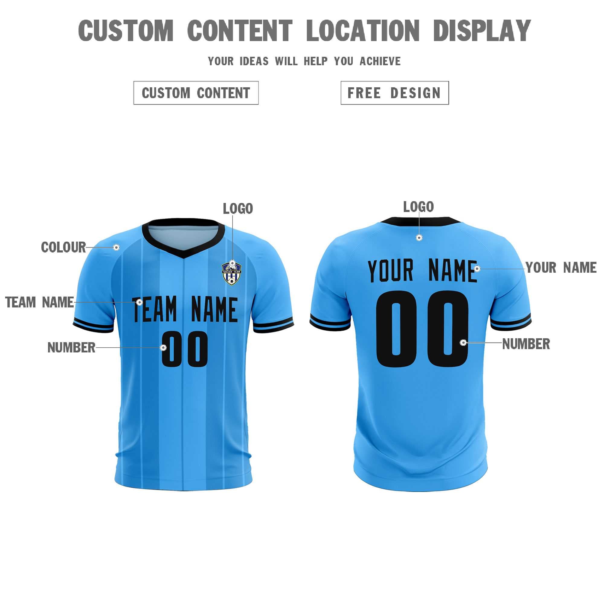 Custom Powder Blue Classic Striped Personalized Soccer Tops/Sets Jersey