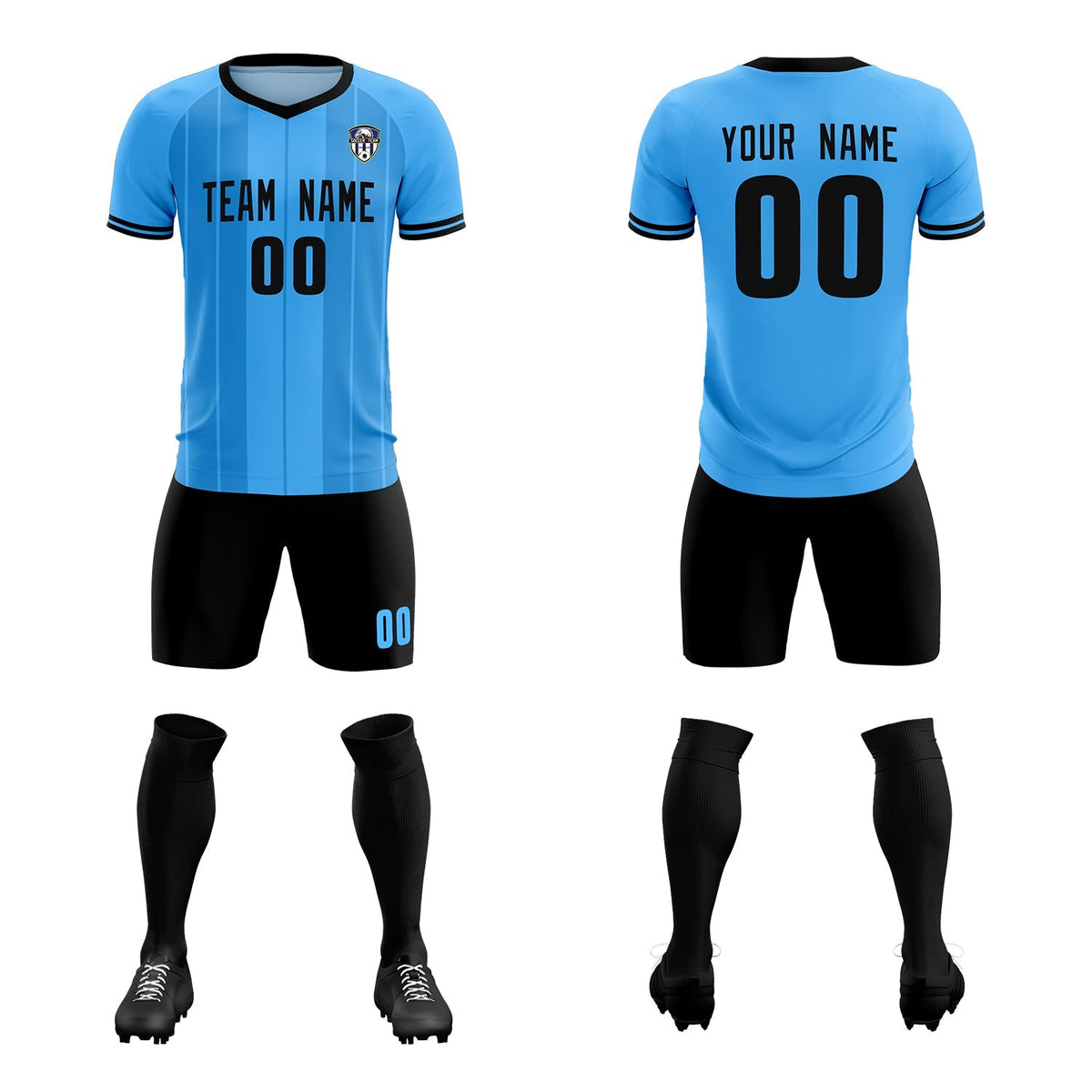 Custom Powder Blue Classic Striped Personalized Soccer Tops/Sets Jersey