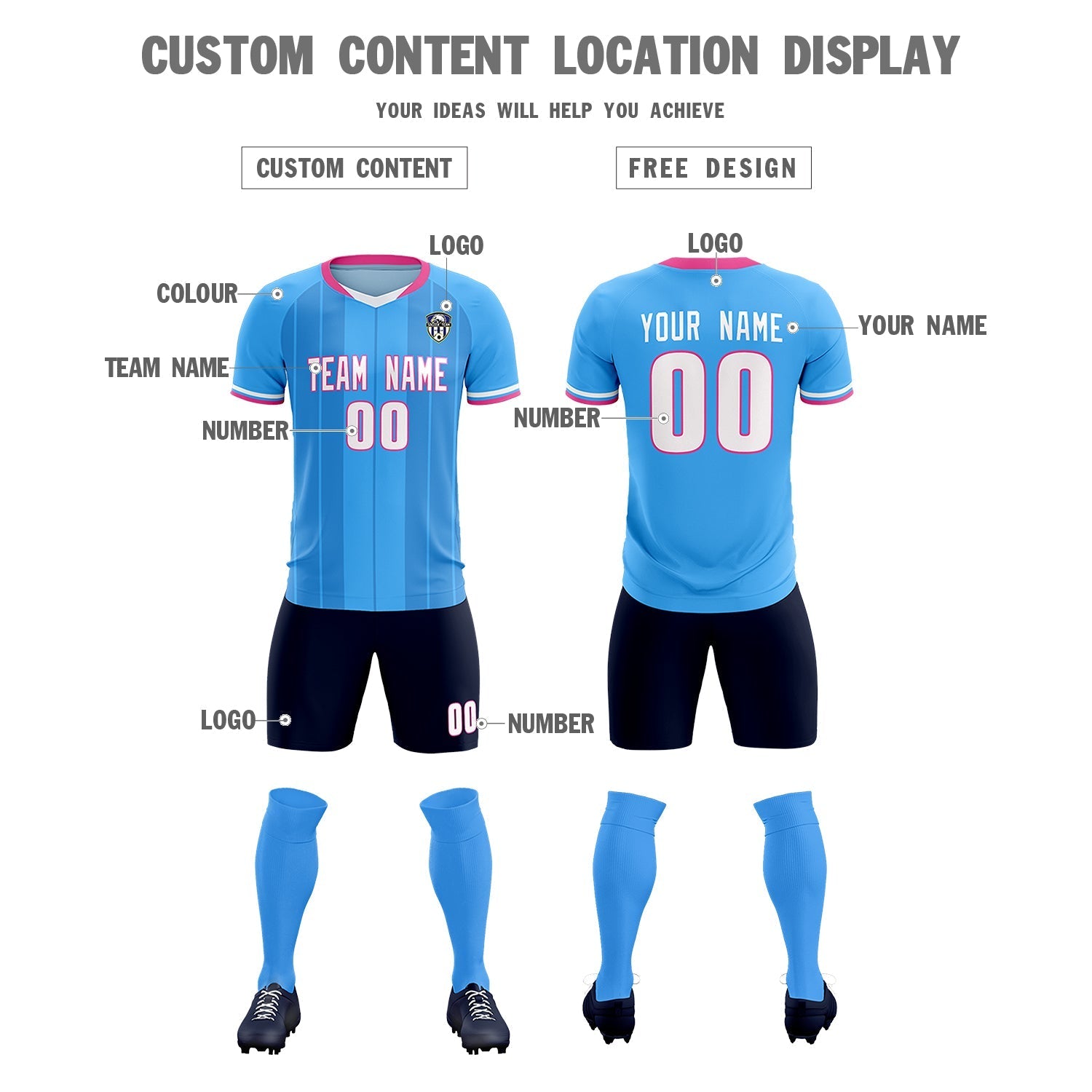 Custom Powder Blue Classic Striped Personalized Soccer Tops/Sets Jersey