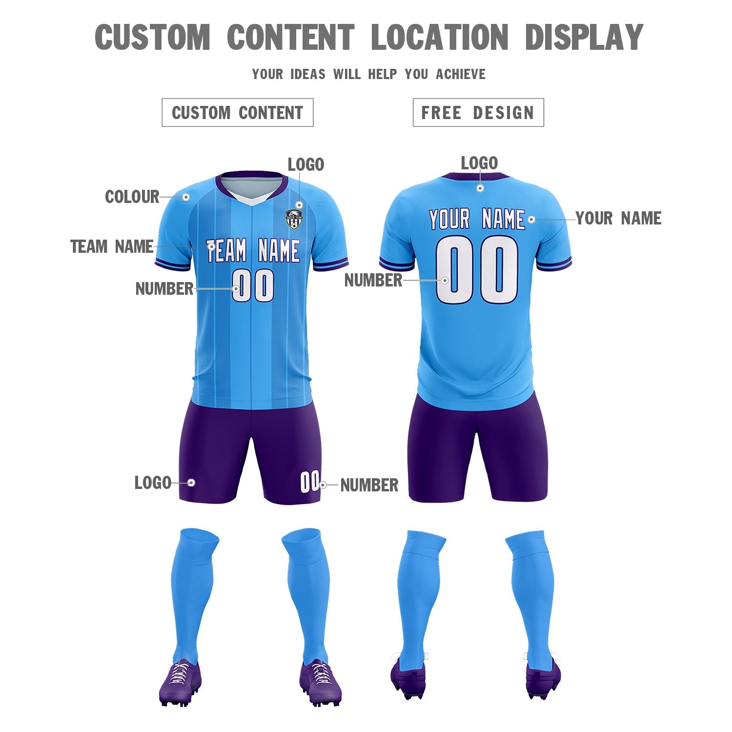 Custom Powder Blue Classic Striped Personalized Soccer Tops/Sets Jersey