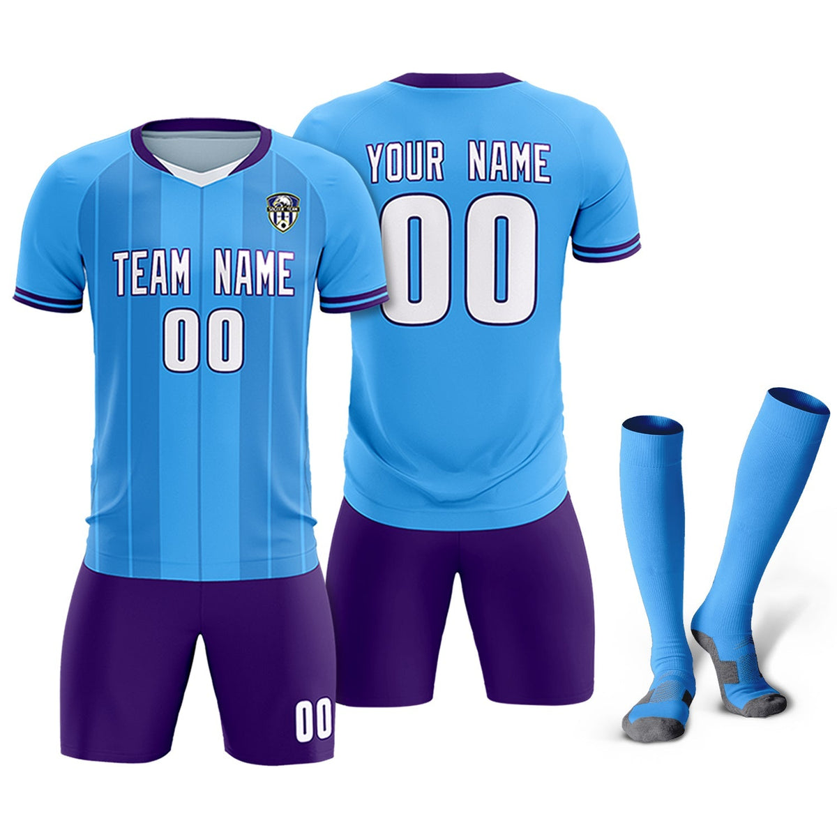 Custom Powder Blue Classic Striped Personalized Soccer Tops/Sets Jersey