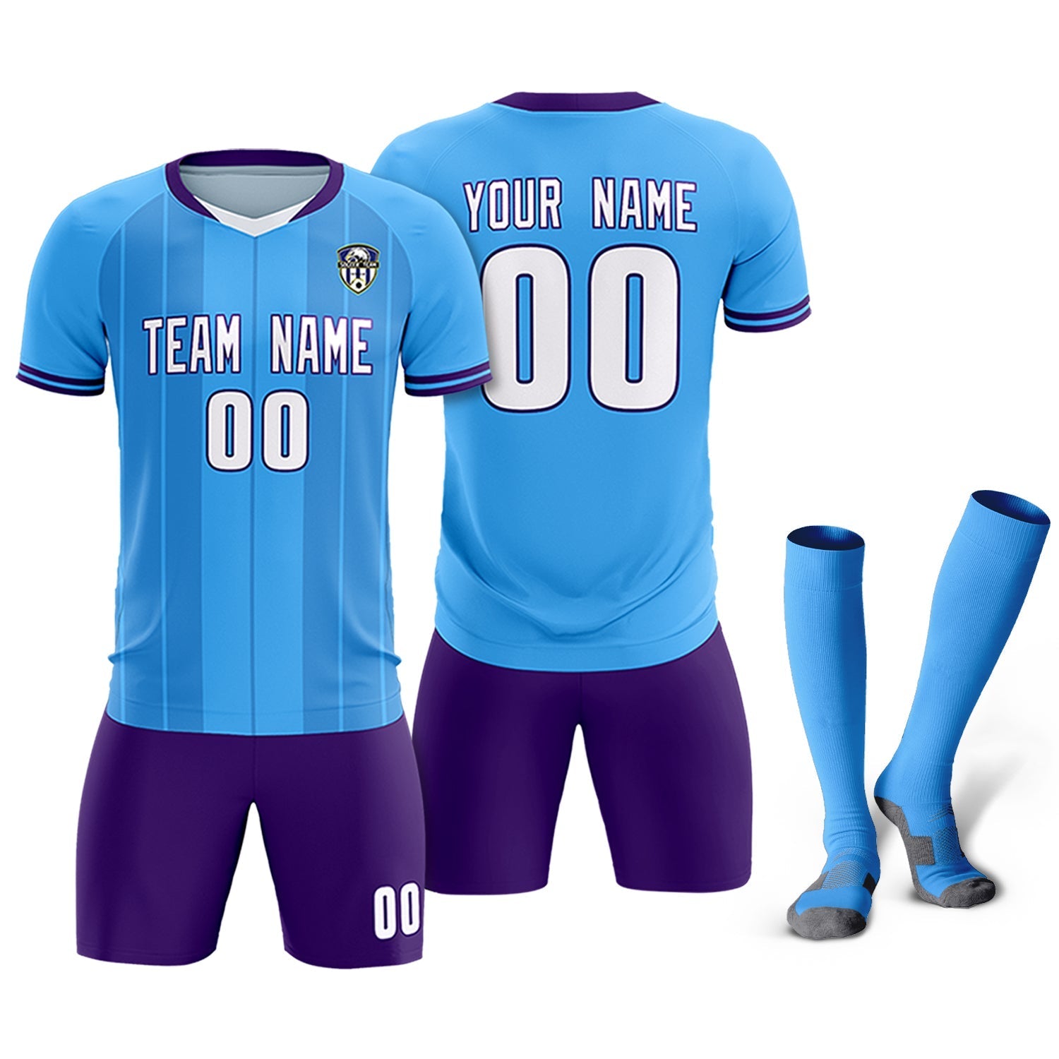 Custom Powder Blue Classic Striped Personalized Soccer Tops/Sets Jersey