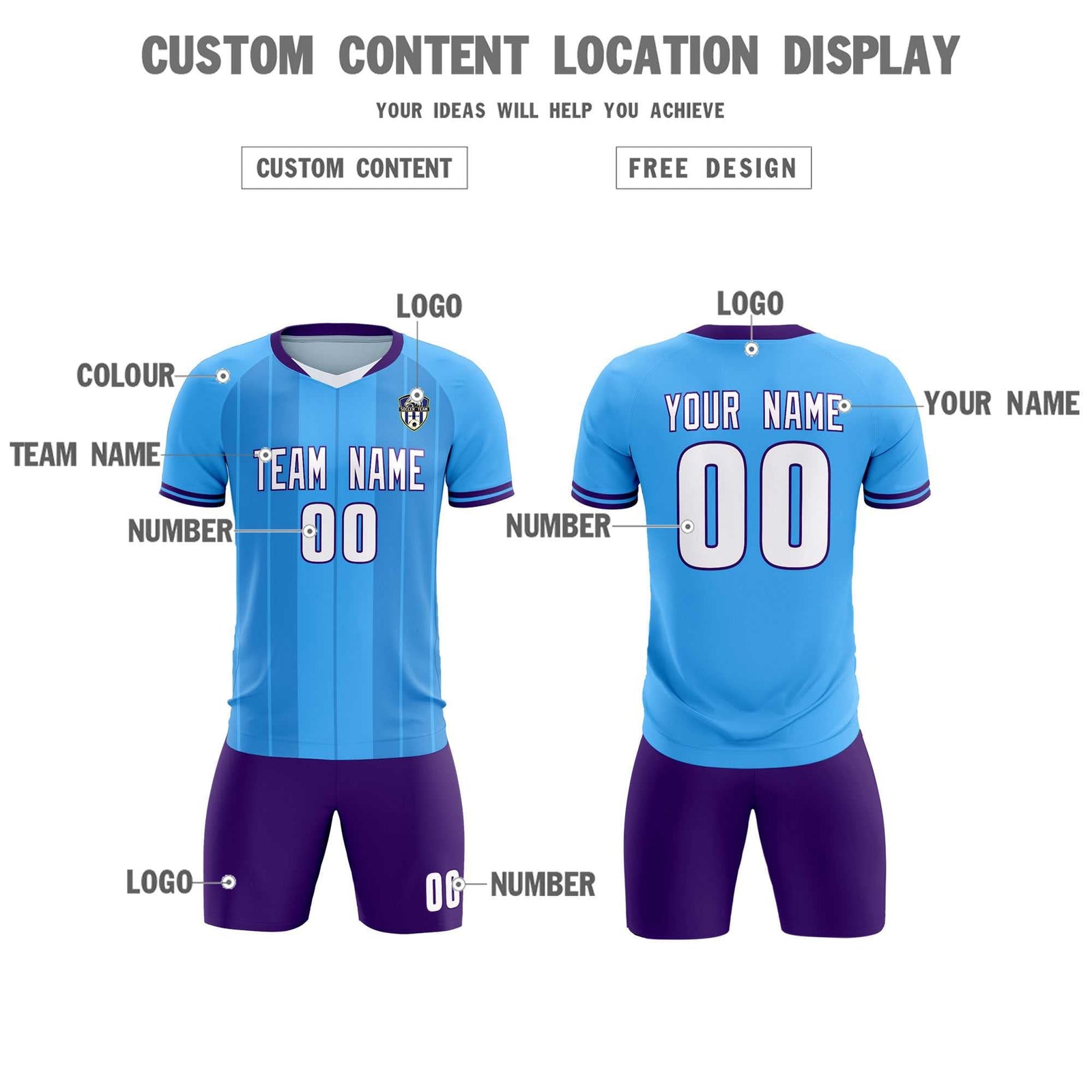 Custom Powder Blue Classic Striped Personalized Soccer Tops/Sets Jersey