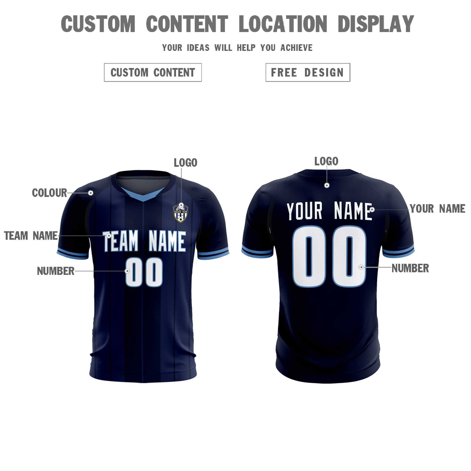 Custom Navy Classic Striped Personalized Soccer Tops/Sets Jersey