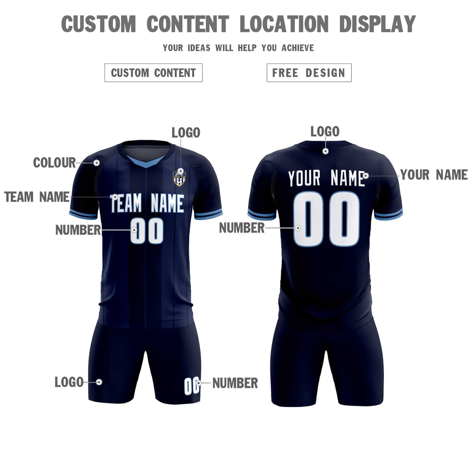 Custom Navy Classic Striped Personalized Soccer Tops/Sets Jersey
