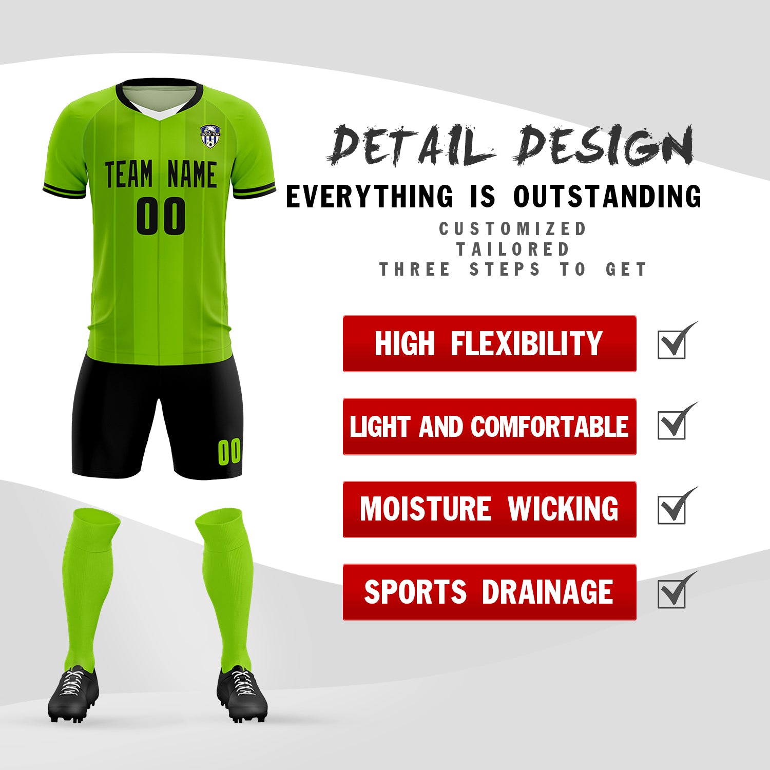 Custom Neon Green Classic Striped Personalized Soccer Tops/Sets Jersey