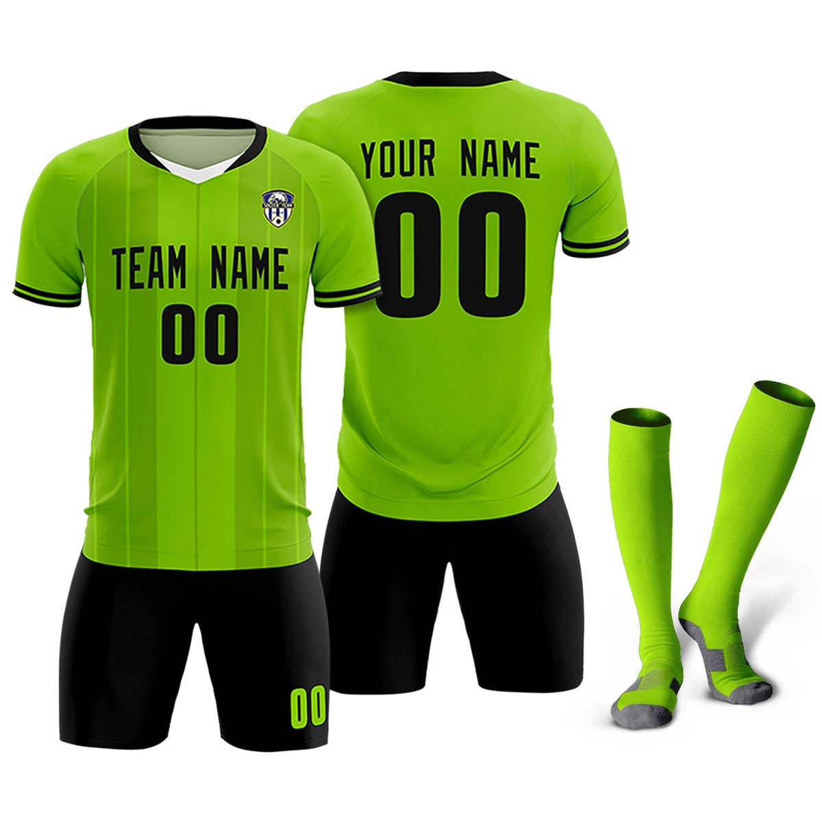 Custom Neon Green Classic Striped Personalized Soccer Tops/Sets Jersey