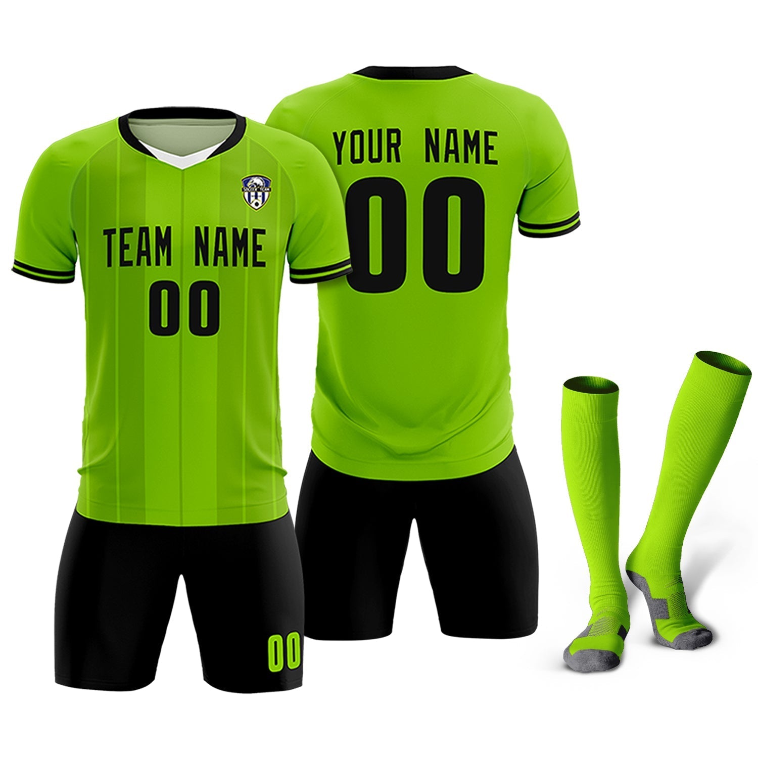 Custom Neon Green Classic Striped Personalized Soccer Tops/Sets Jersey