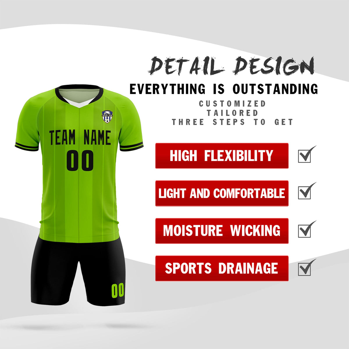 Custom Neon Green Classic Striped Personalized Soccer Tops/Sets Jersey