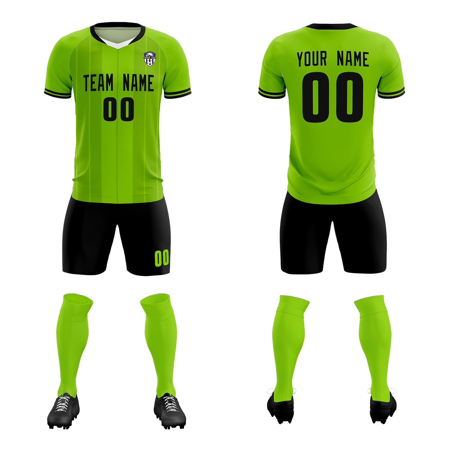 Custom Neon Green Classic Striped Personalized Soccer Tops/Sets Jersey