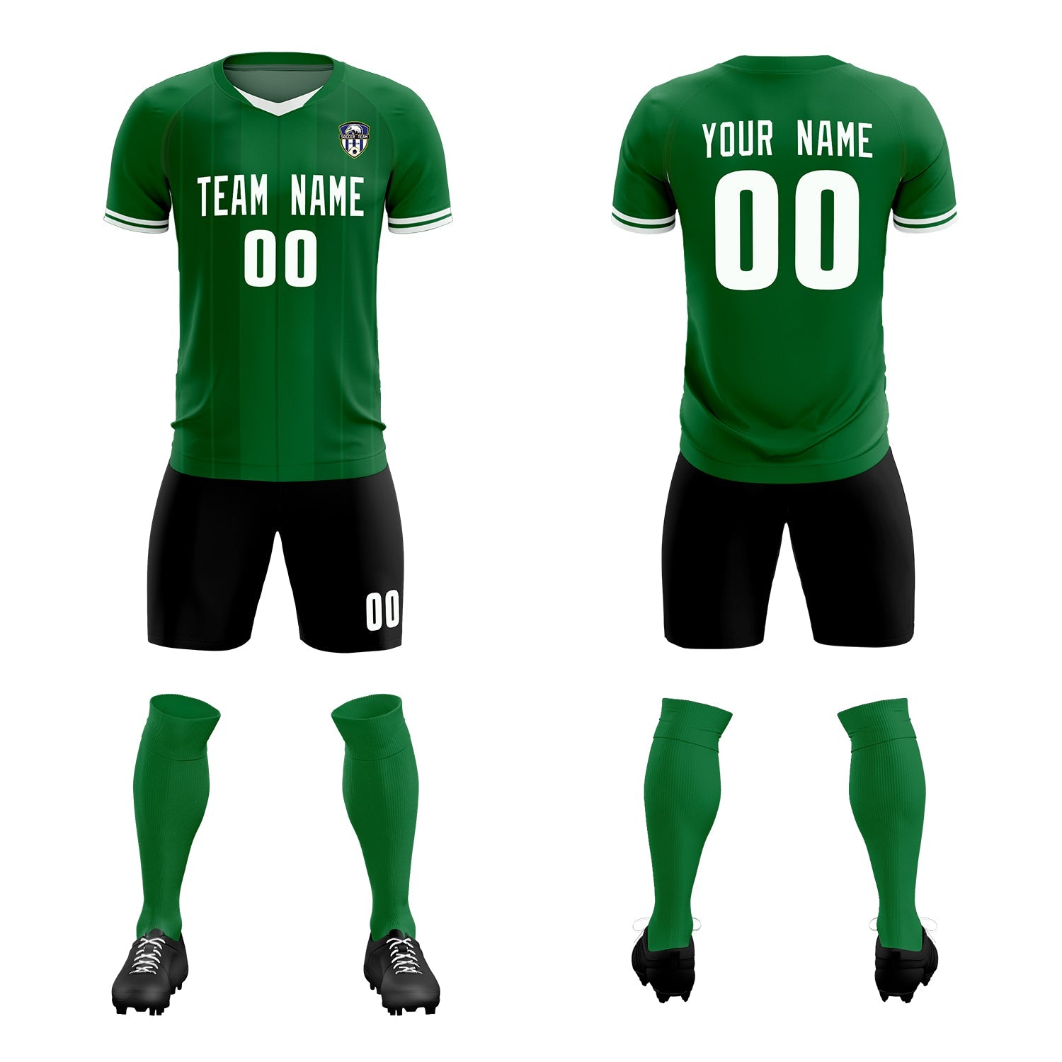 Custom Kelly Green Classic Striped Personalized Soccer Tops/Sets Jersey