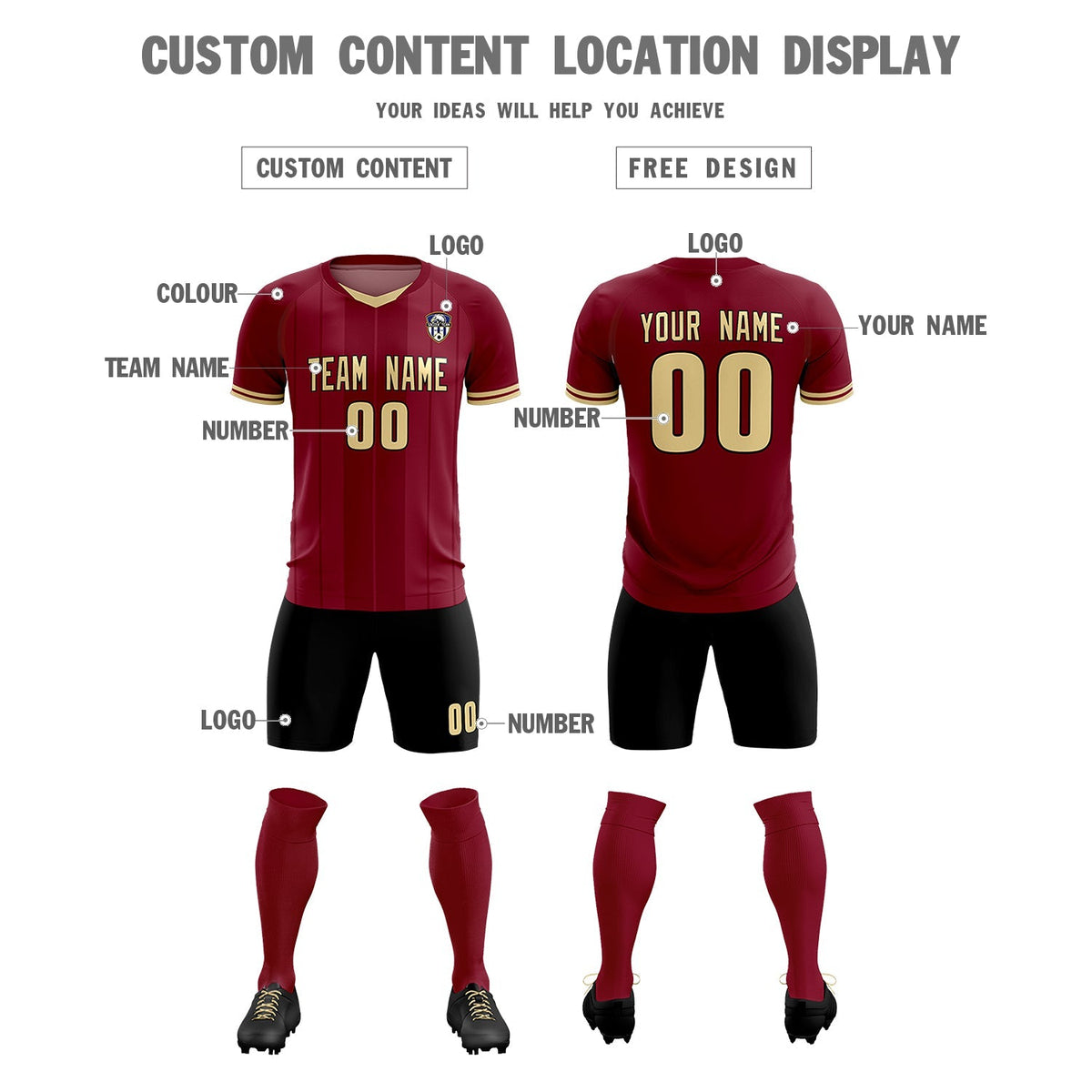 Custom Crimson Classic Striped Personalized Soccer Tops/Sets Jersey