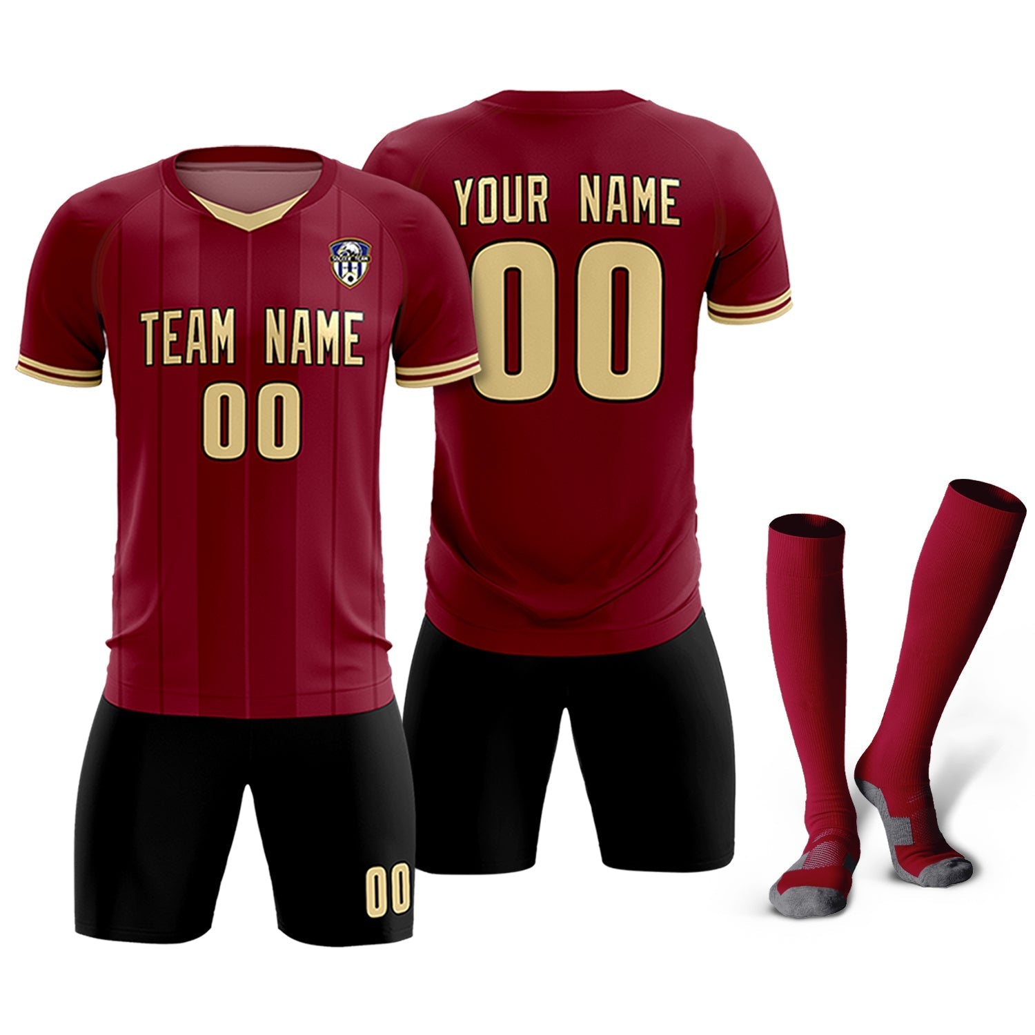 Custom Crimson Classic Striped Personalized Soccer Tops/Sets Jersey