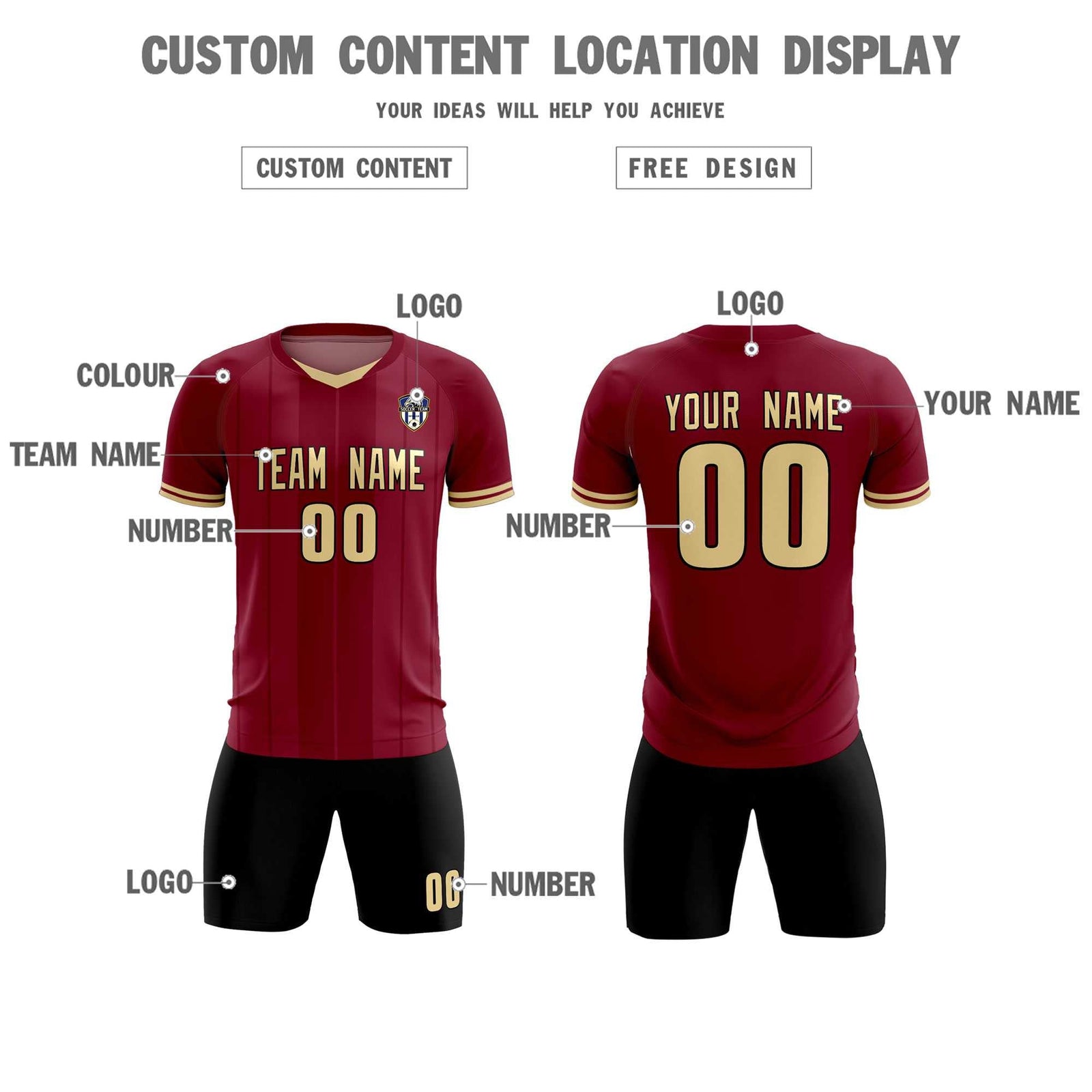 Custom Crimson Classic Striped Personalized Soccer Tops/Sets Jersey