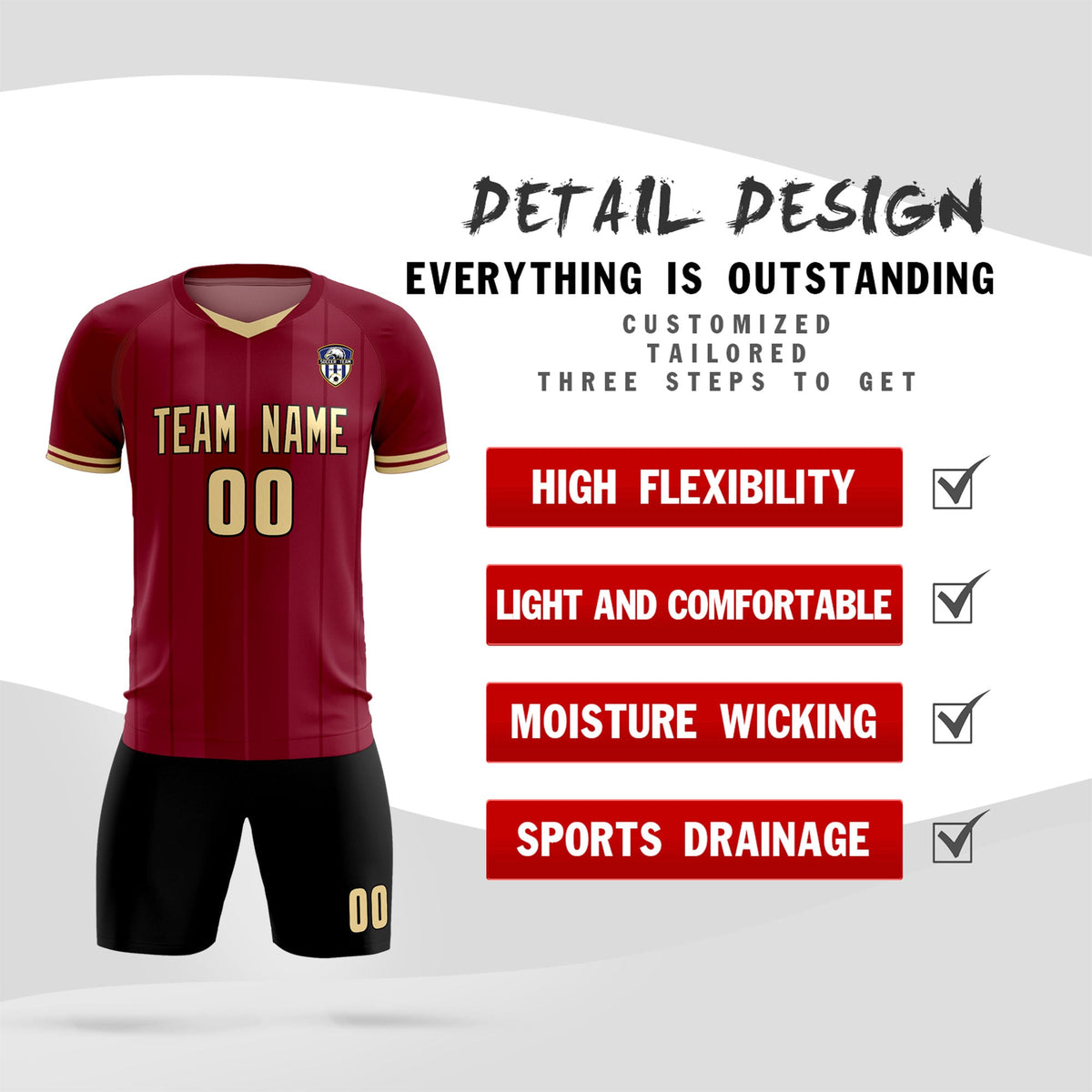 Custom Crimson Classic Striped Personalized Soccer Tops/Sets Jersey