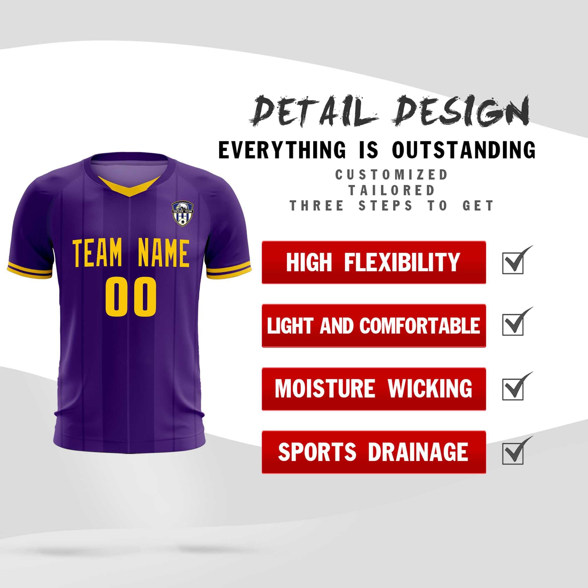 Custom Purple Classic Striped Personalized Soccer Tops/Sets Jersey