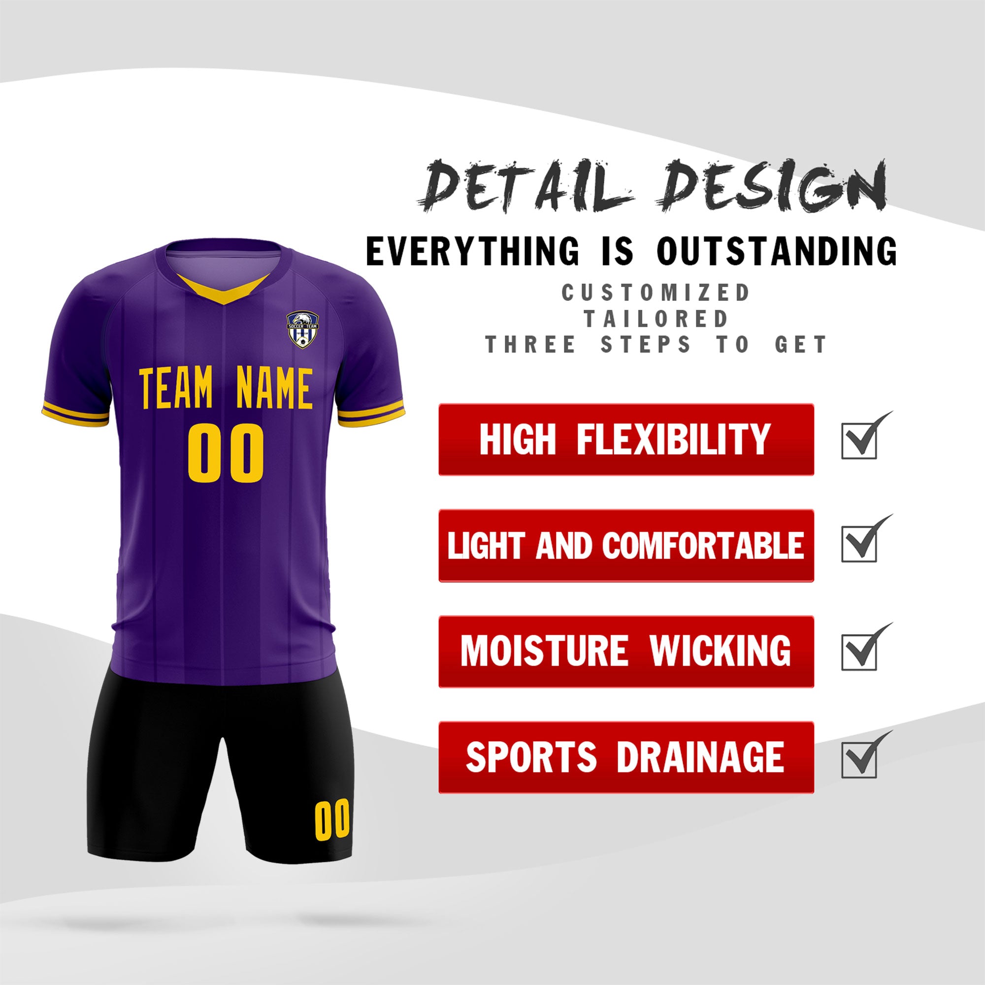 Custom Purple Classic Striped Personalized Soccer Tops/Sets Jersey