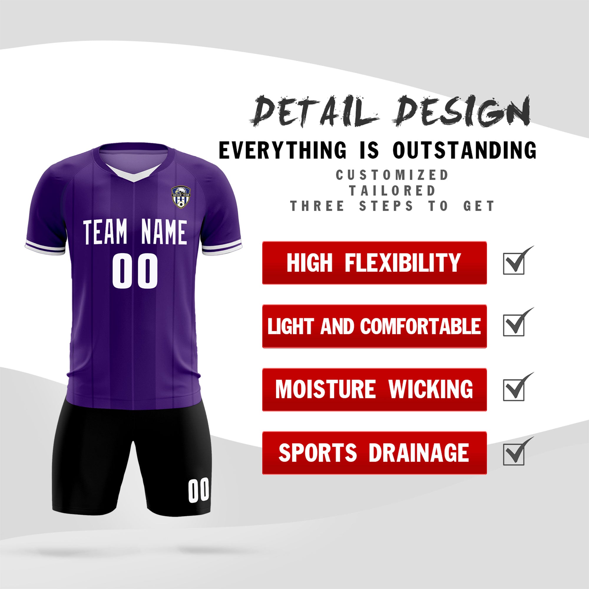 Custom Purple Classic Striped Personalized Soccer Tops/Sets Jersey