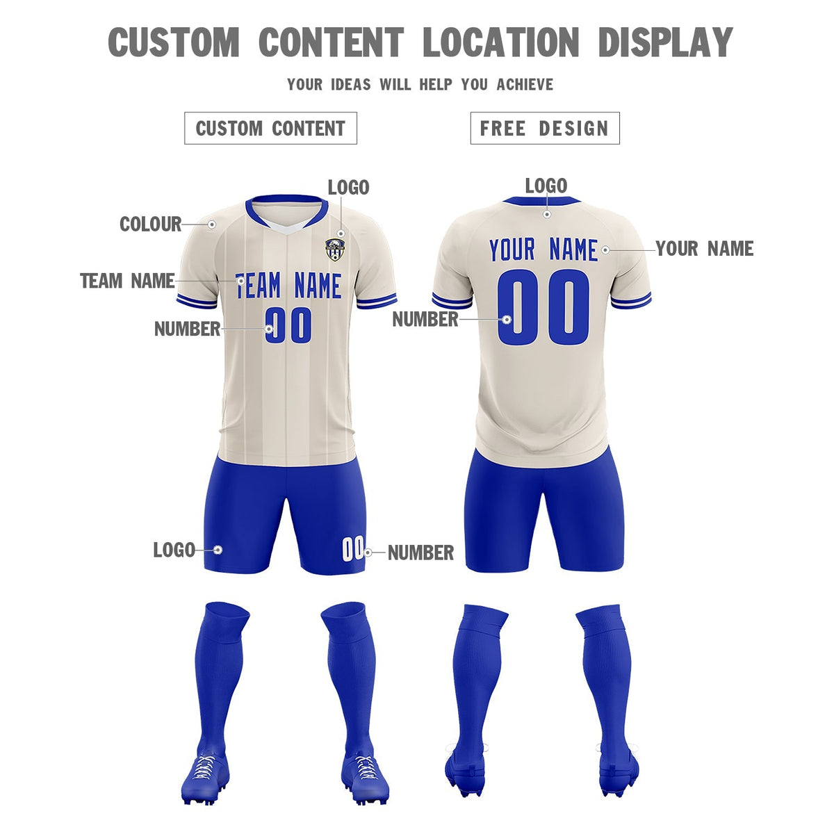 Custom Cream Classic Striped Personalized Soccer Tops/Sets Jersey