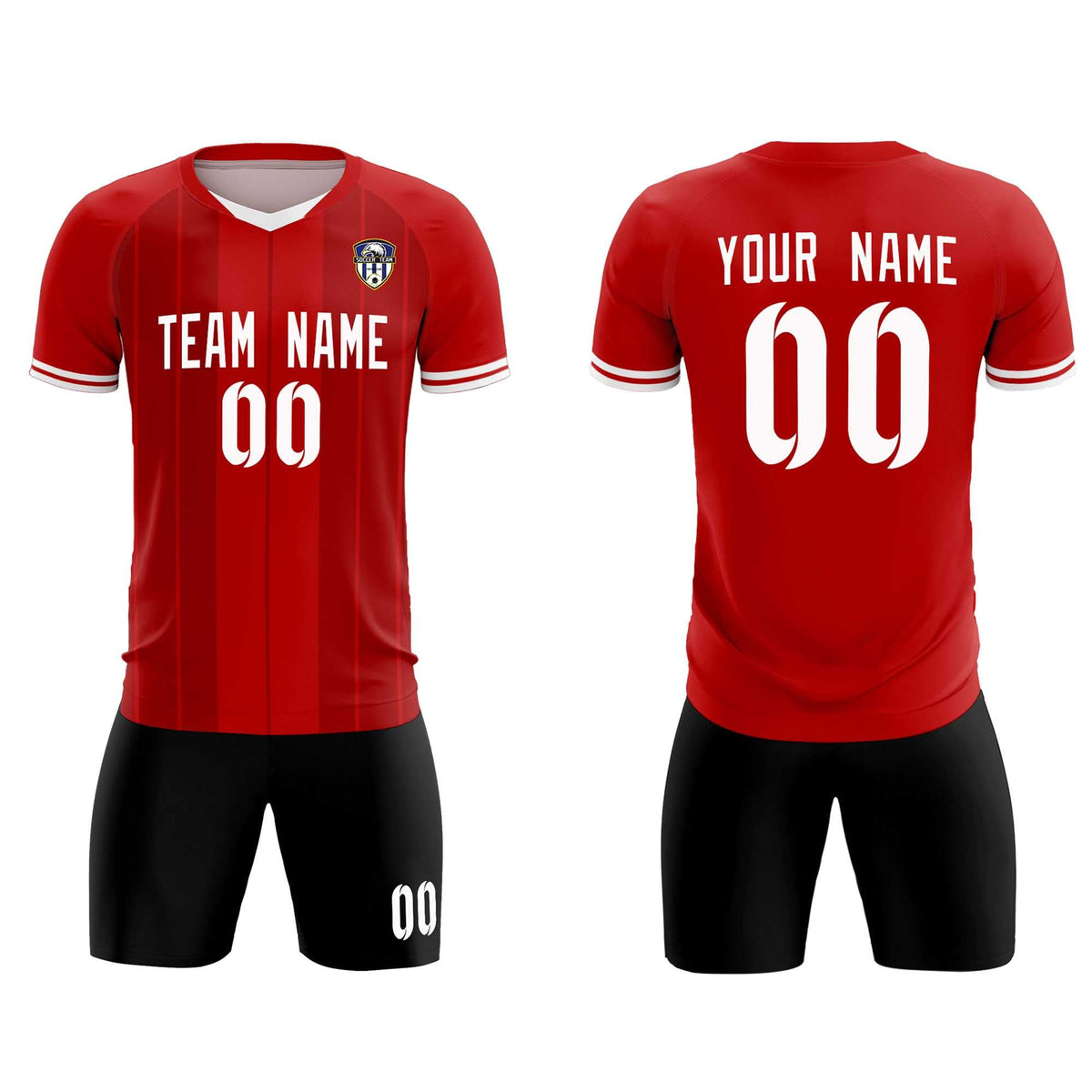Custom Red Classic Striped Personalized Soccer Tops/Sets Jersey